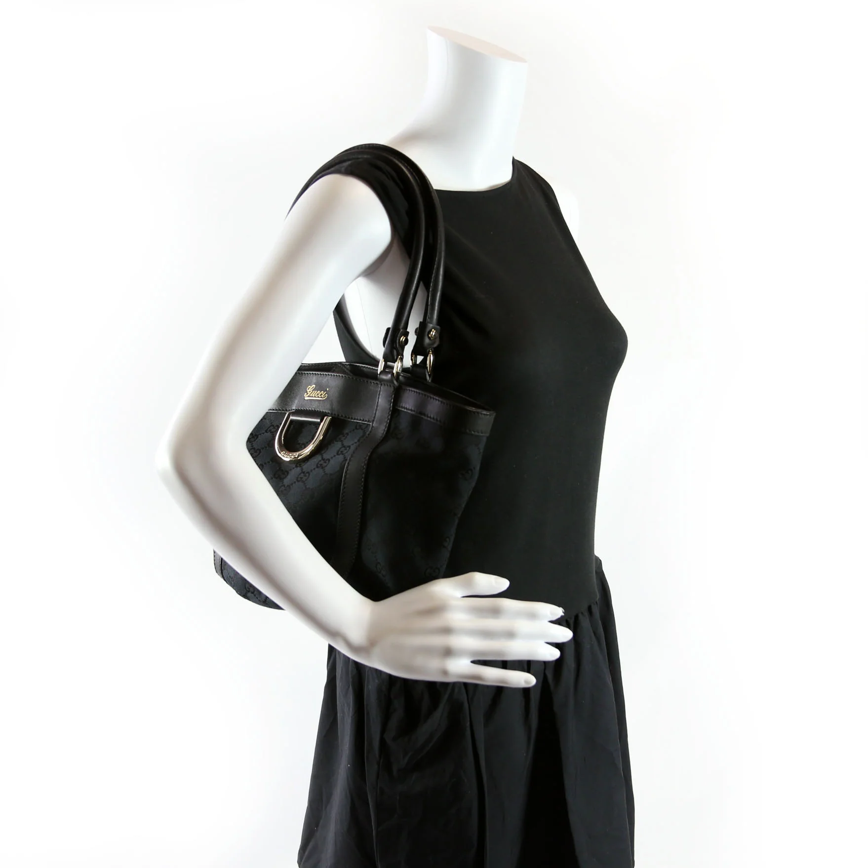 211983 GG Canvas D Ring Small Tote Black - Image 13