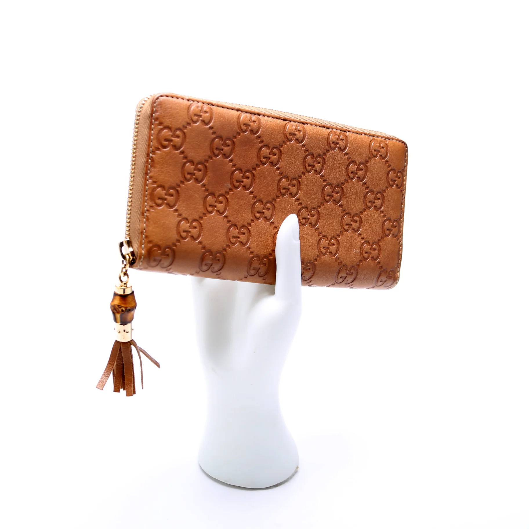 224253 GG Bamboo Zip Wallet Brown - Image 9