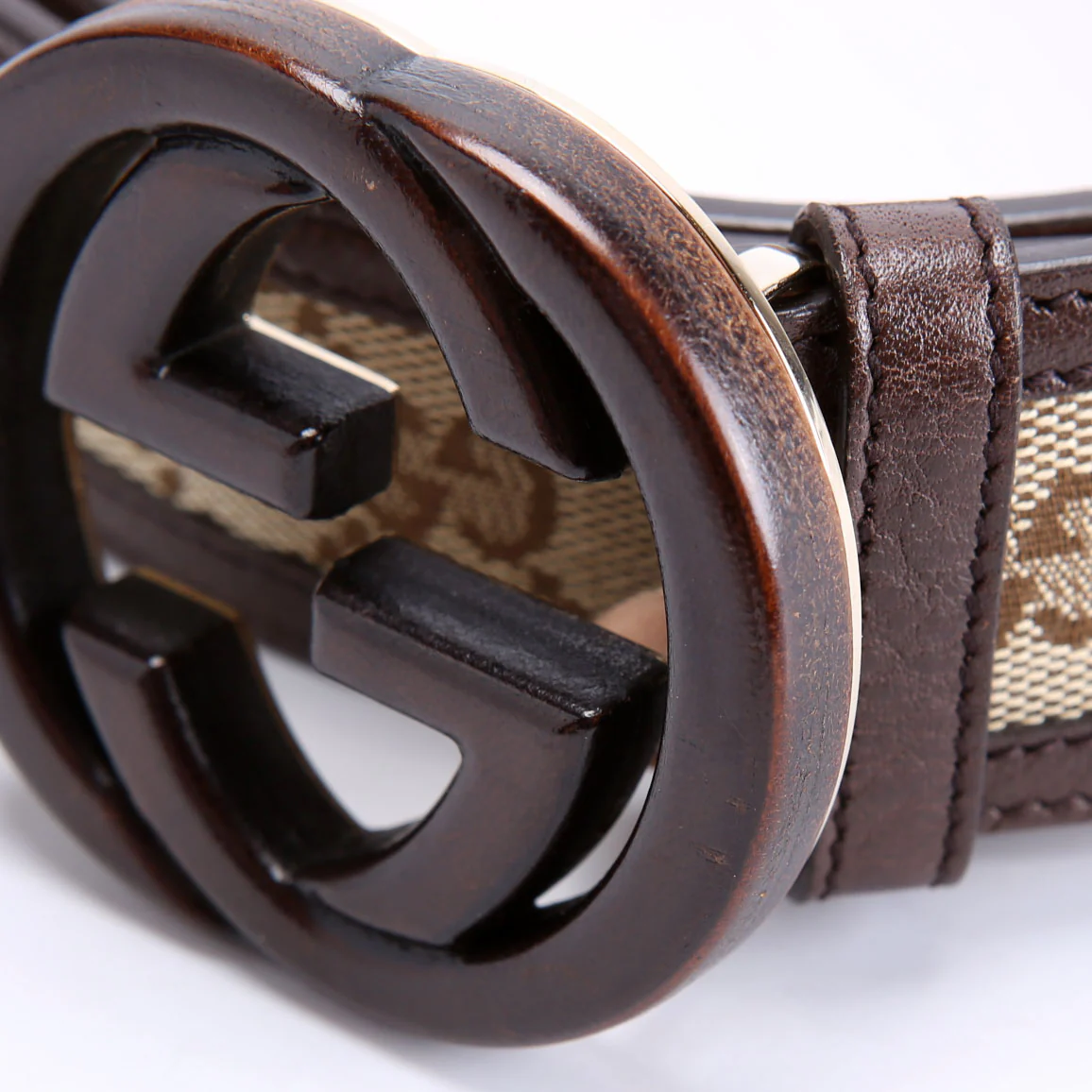 245889 GG Cnavas Interlocking G Bamboo Belt Size 85/34 Brown - Image 7