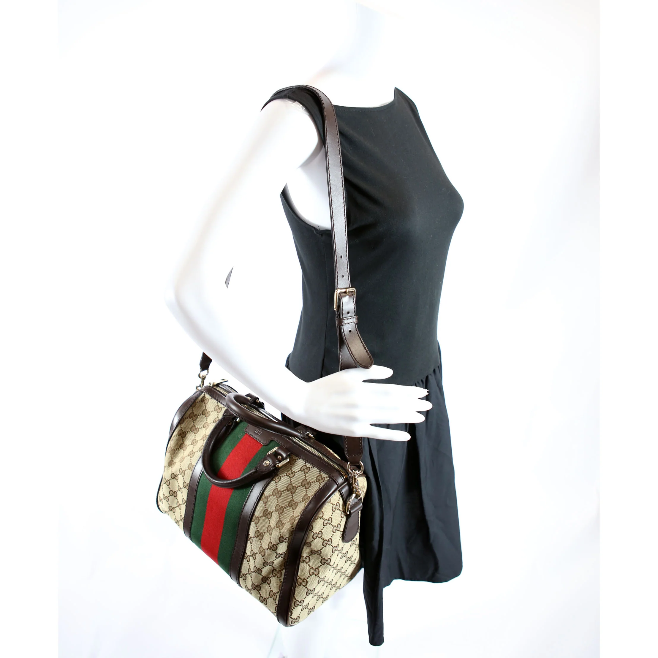 247205 Boston Bag Canvas Brown/Beige/Red/Green - Image 13