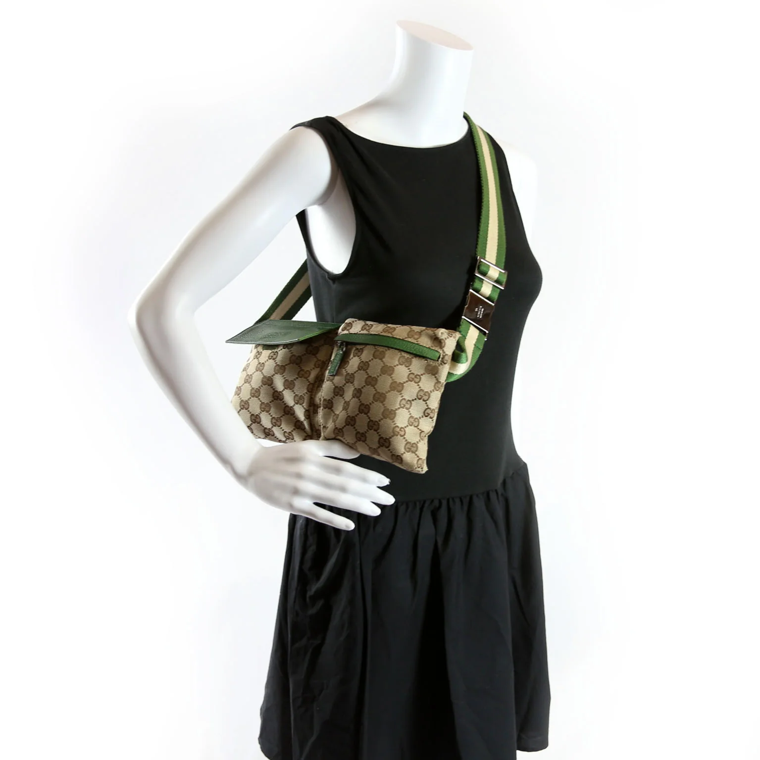 28566 GG Canvas Waist Bag Green - Image 14