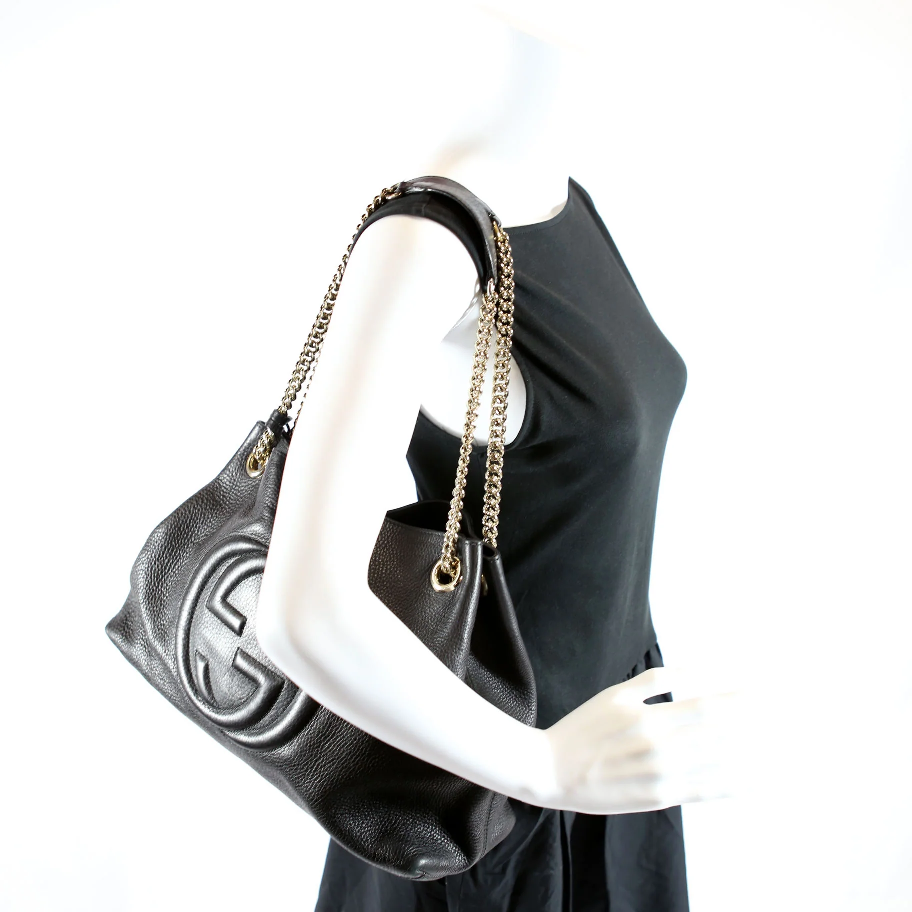 308982 Soho Leather Shoulder Medium Black/Gold - Image 17