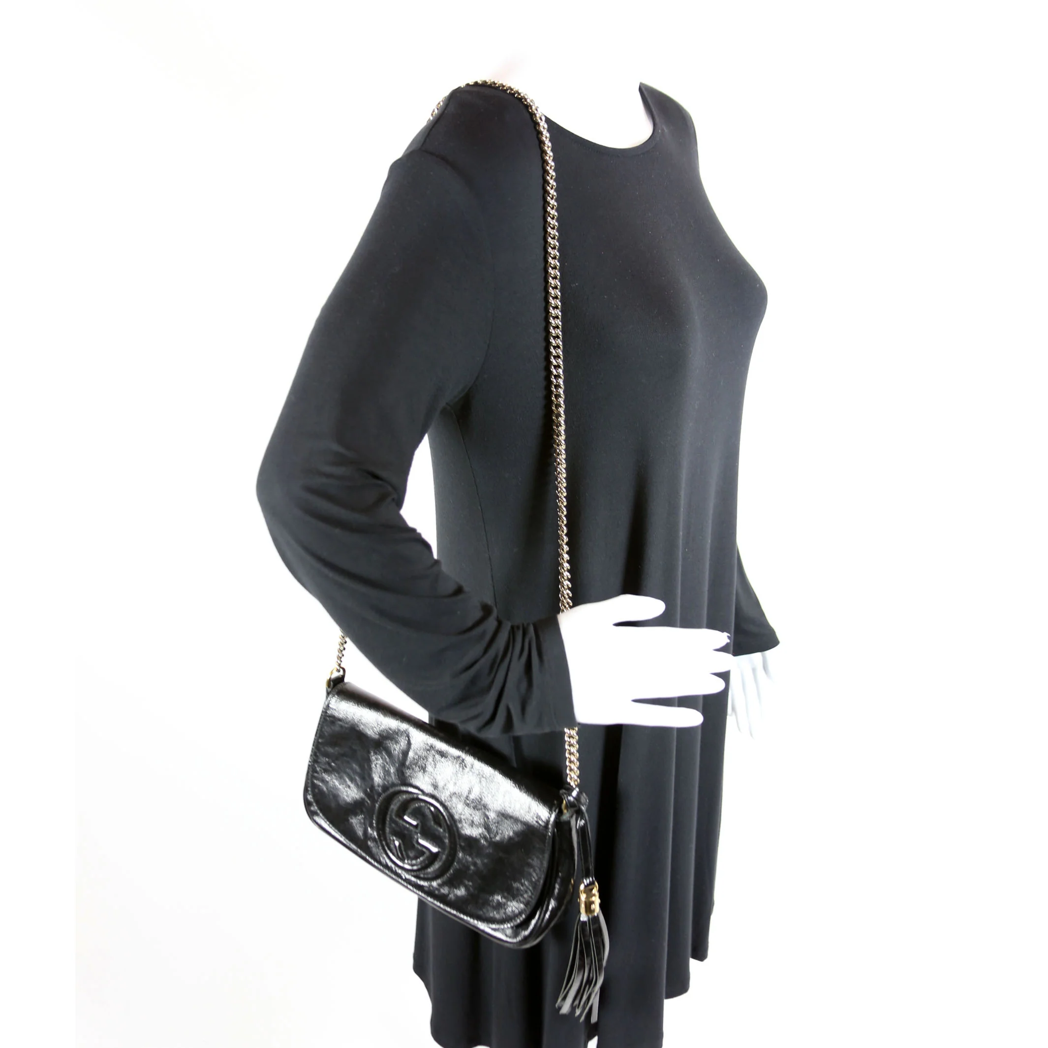 336752 Soho Chain Crossbody Medium Patent Black - Image 10