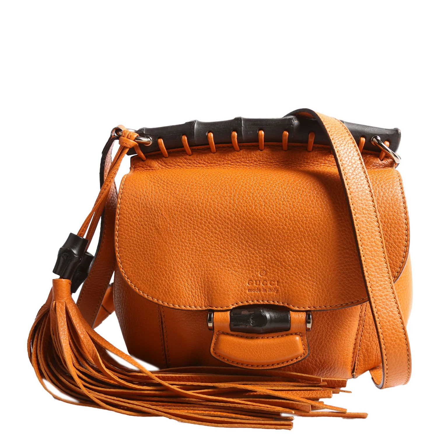 347104 Calfskin Bamboo Nouveau Shoulder Bag Small Orange