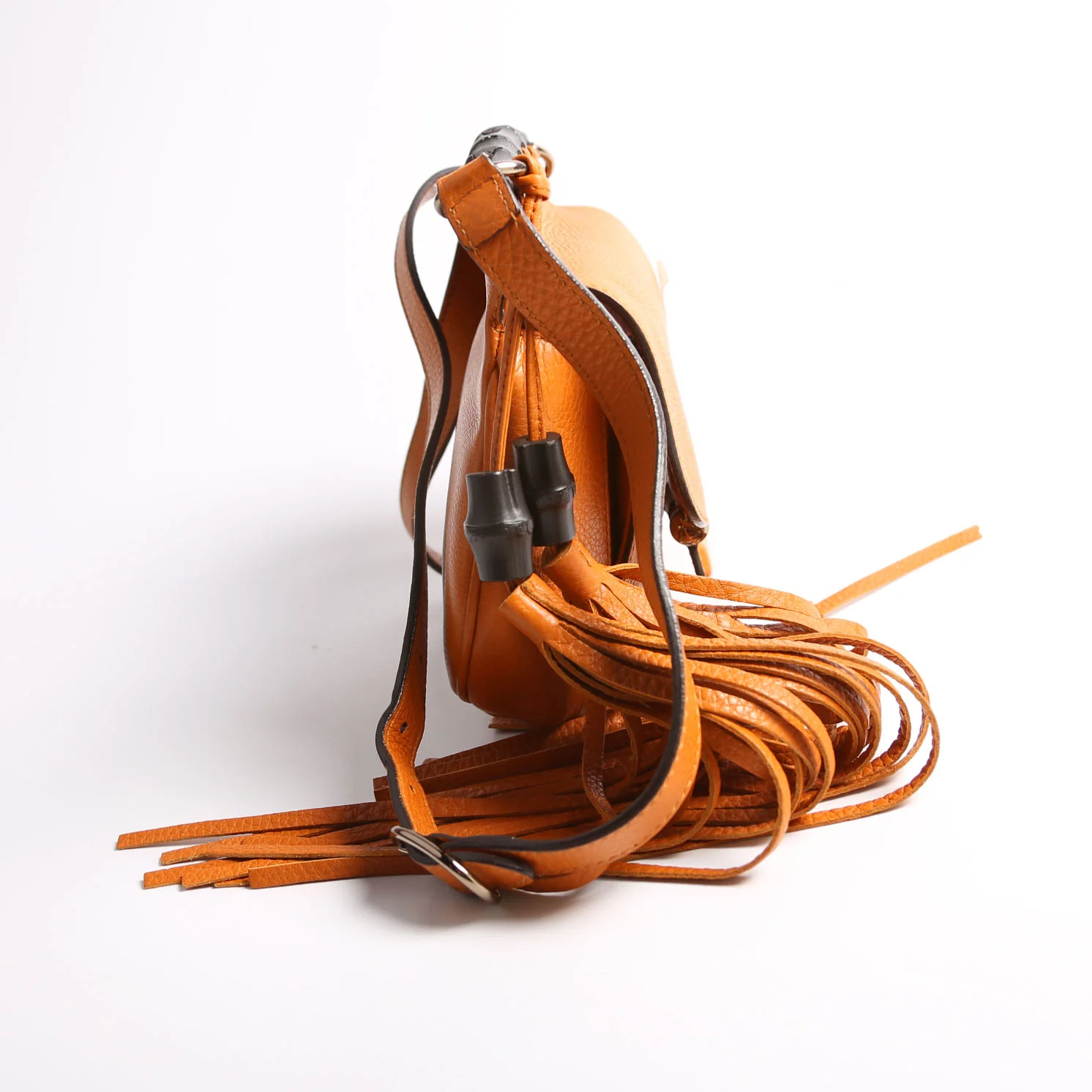 347104 Calfskin Bamboo Nouveau Shoulder Bag Small Orange - Image 3