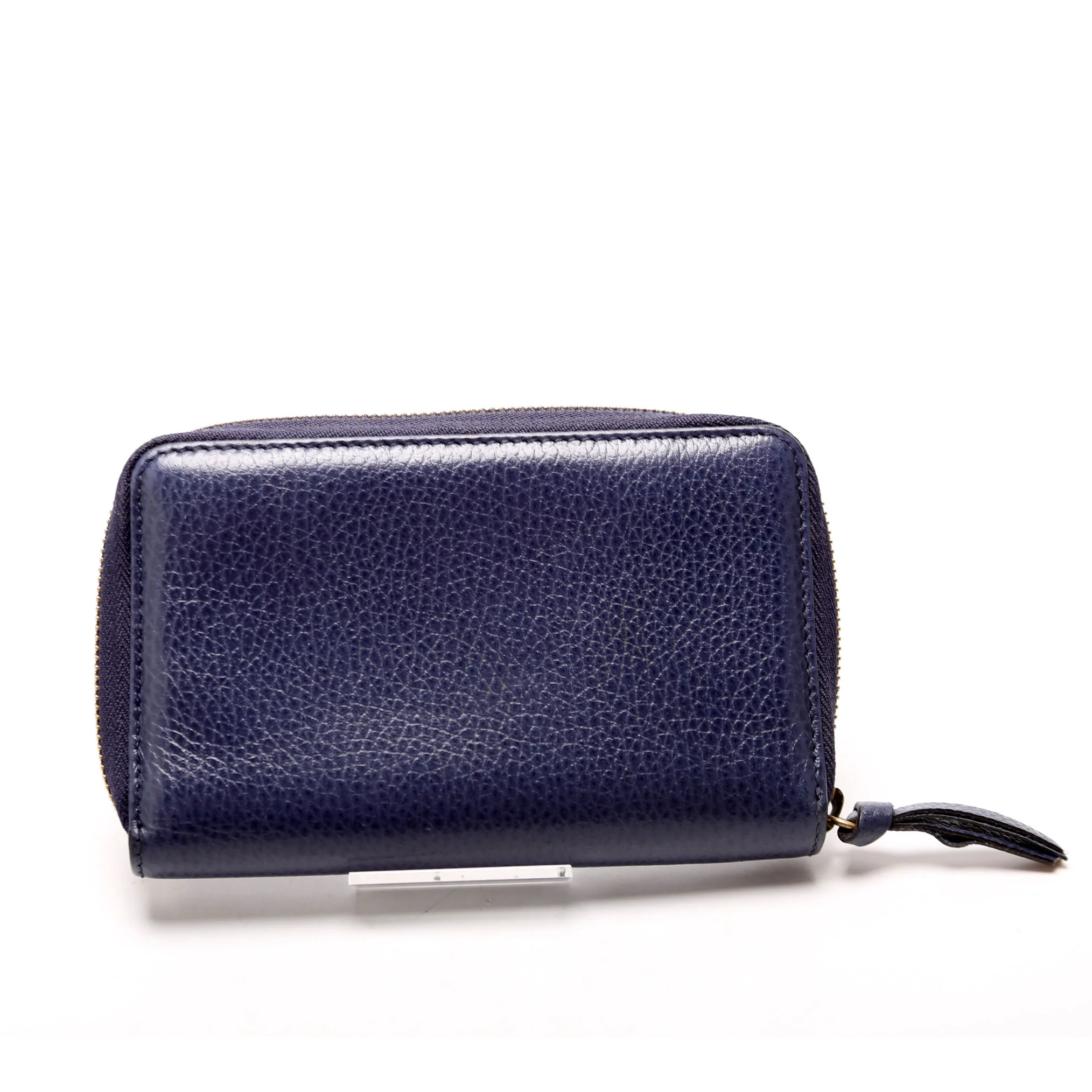 354497 Compact Leather Zip Wallet Navy - Image 3