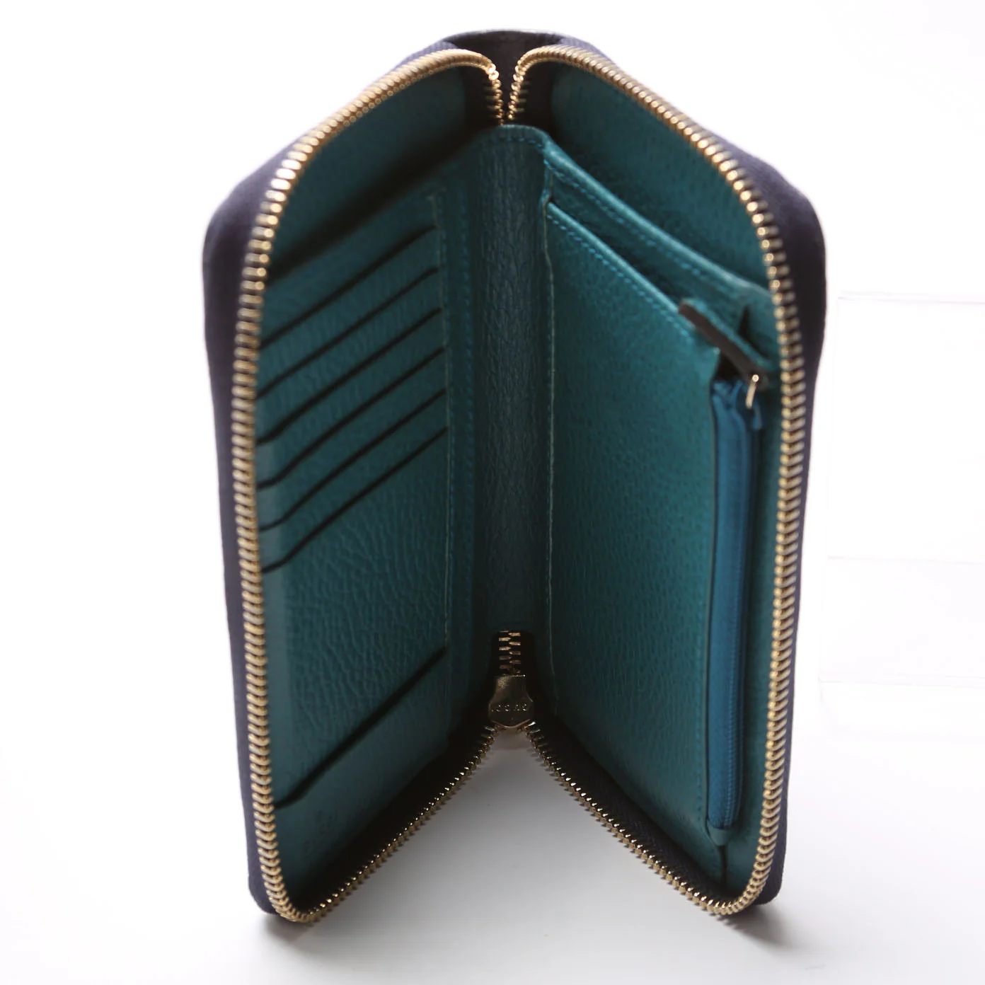 354497 Compact Leather Zip Wallet Navy - Image 8