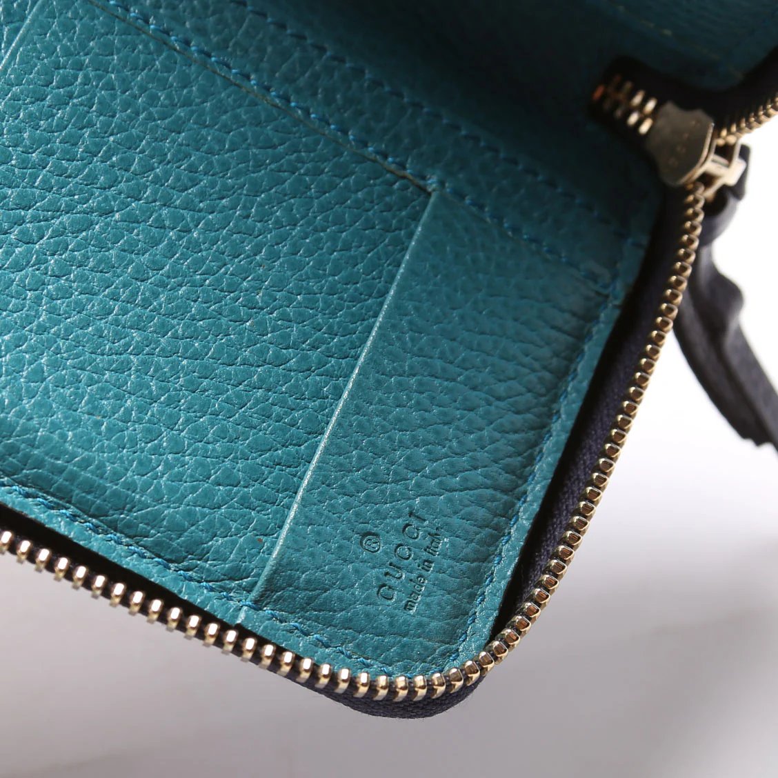 354497 Compact Leather Zip Wallet Navy - Image 9