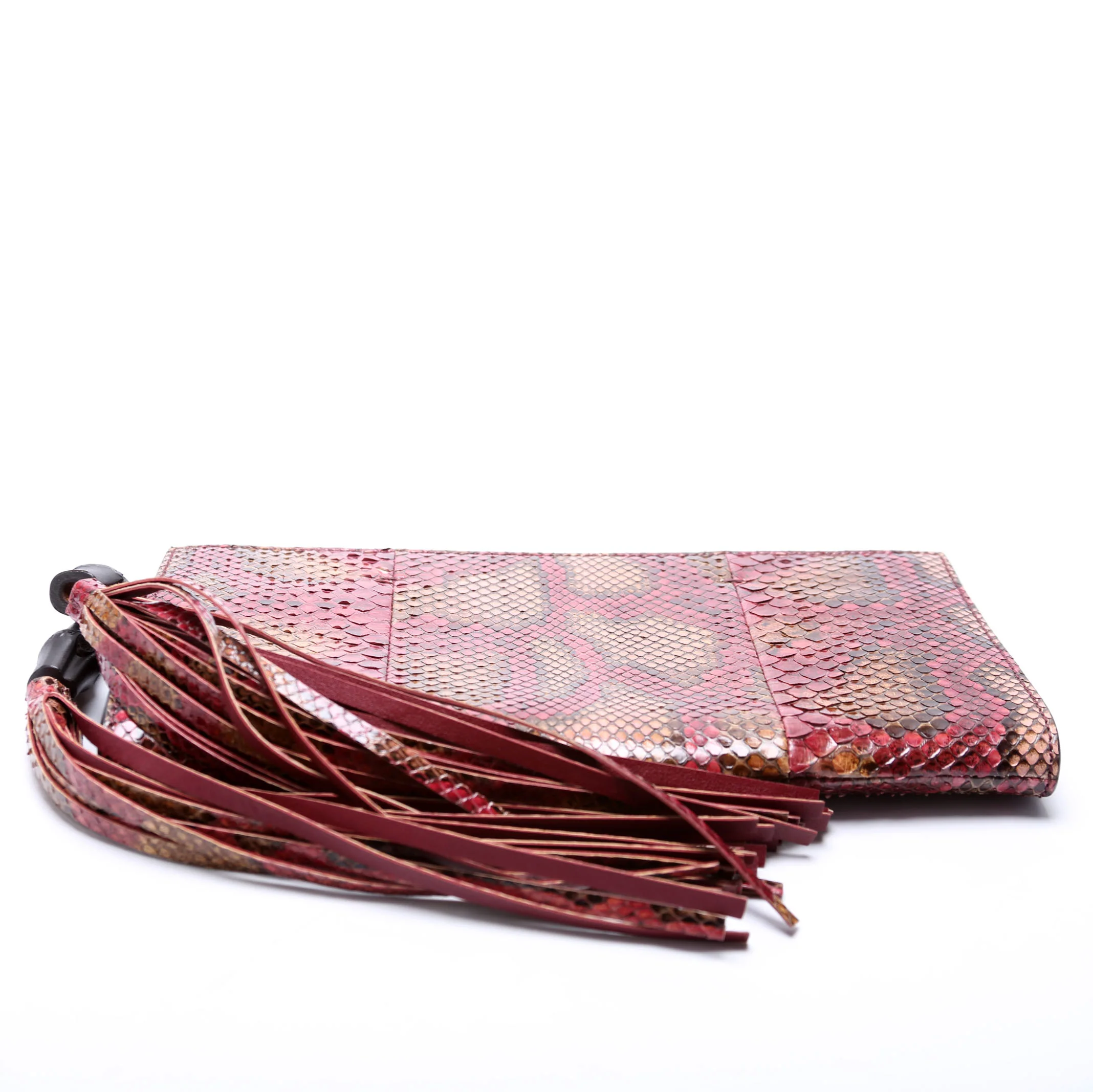 356334 Bamboo Tassel Snakeskin Clutch - Image 4