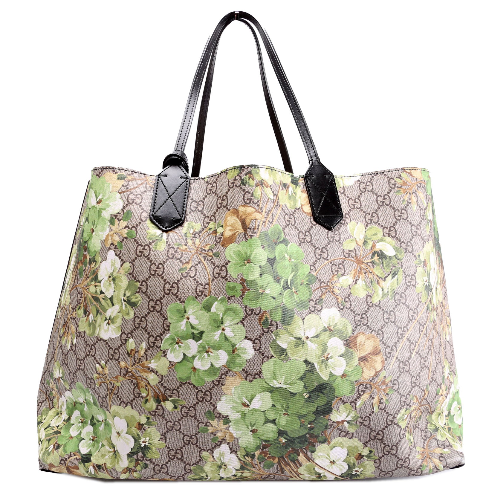 368568 GG Blooms Reverse Medium Tote Beige/Green/Black