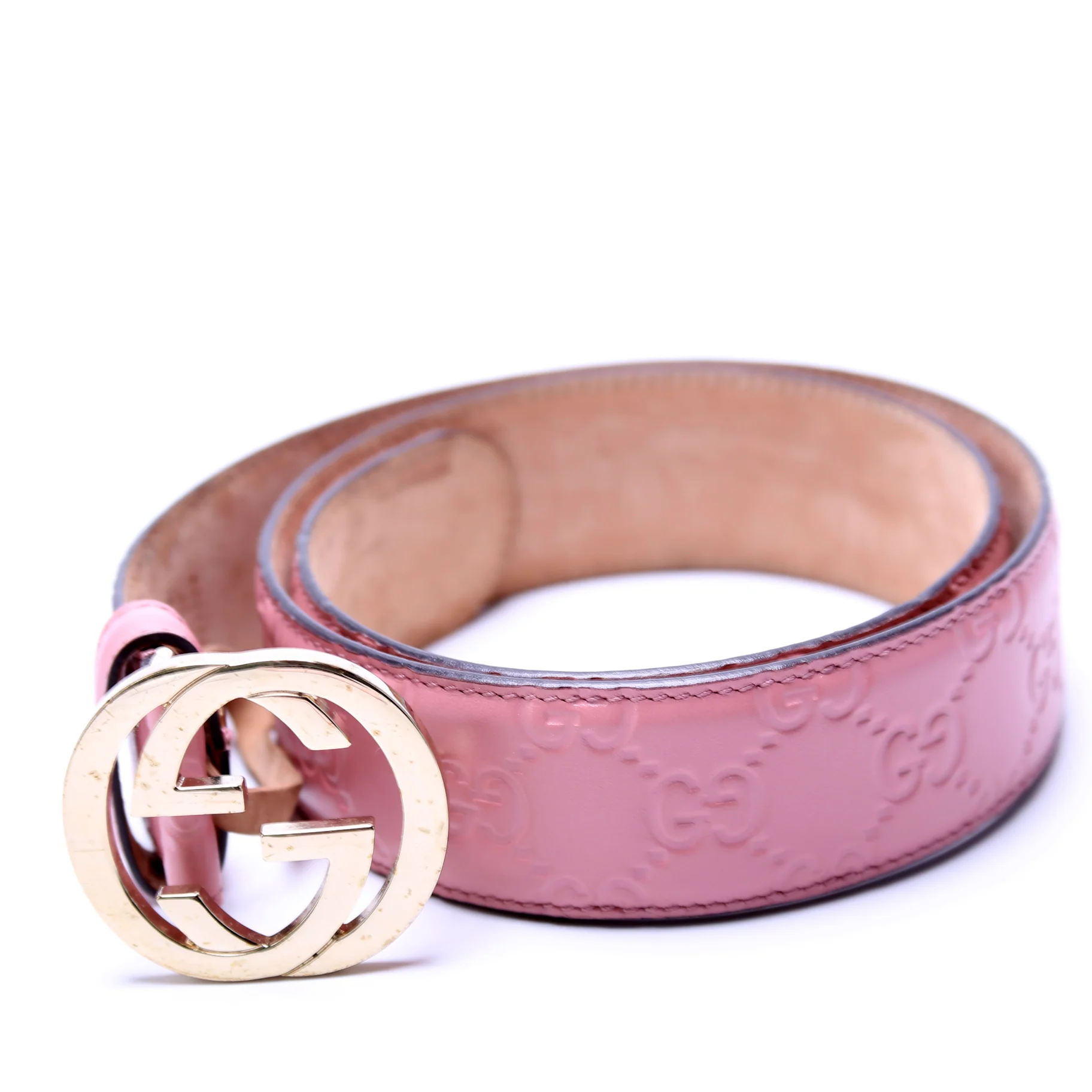370543 Interlocking GG Smooth Leather Belt Size 75/30 Pink - Image 2