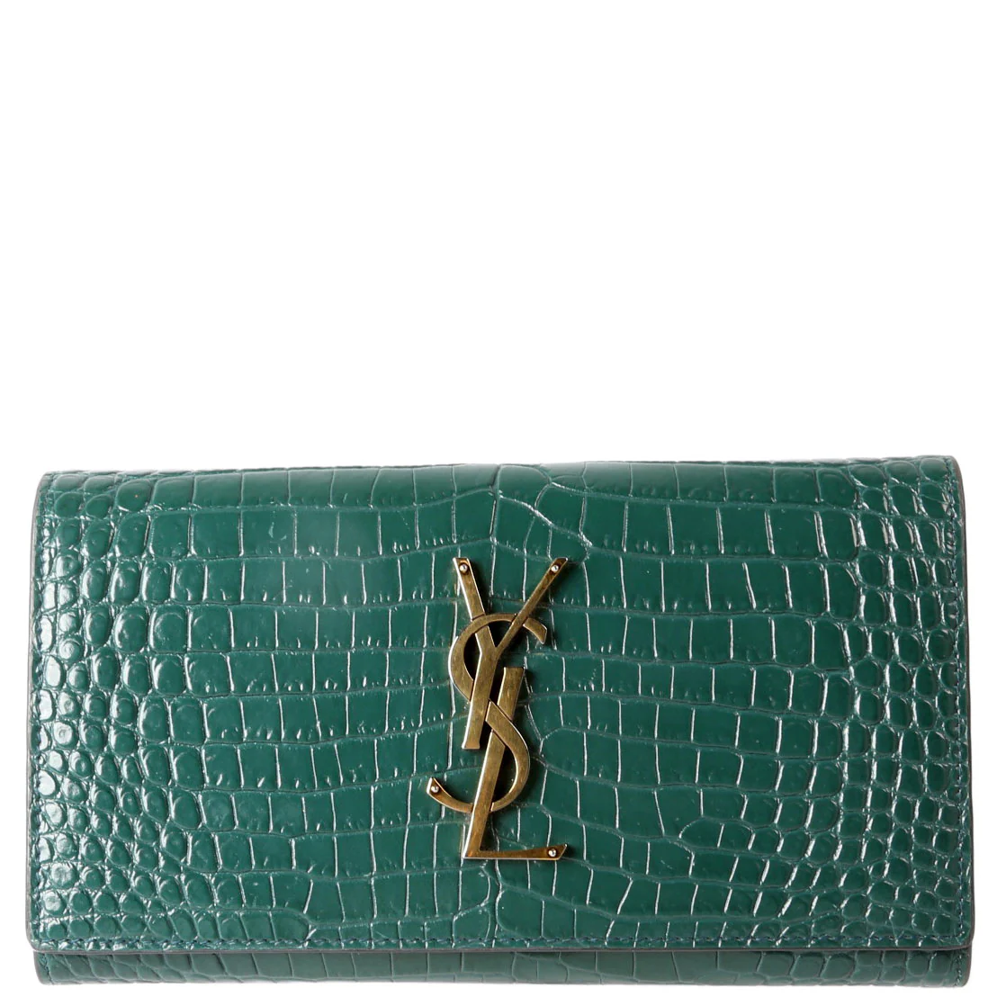 372266 Monogram Croc Embossed Flap Wallet Green