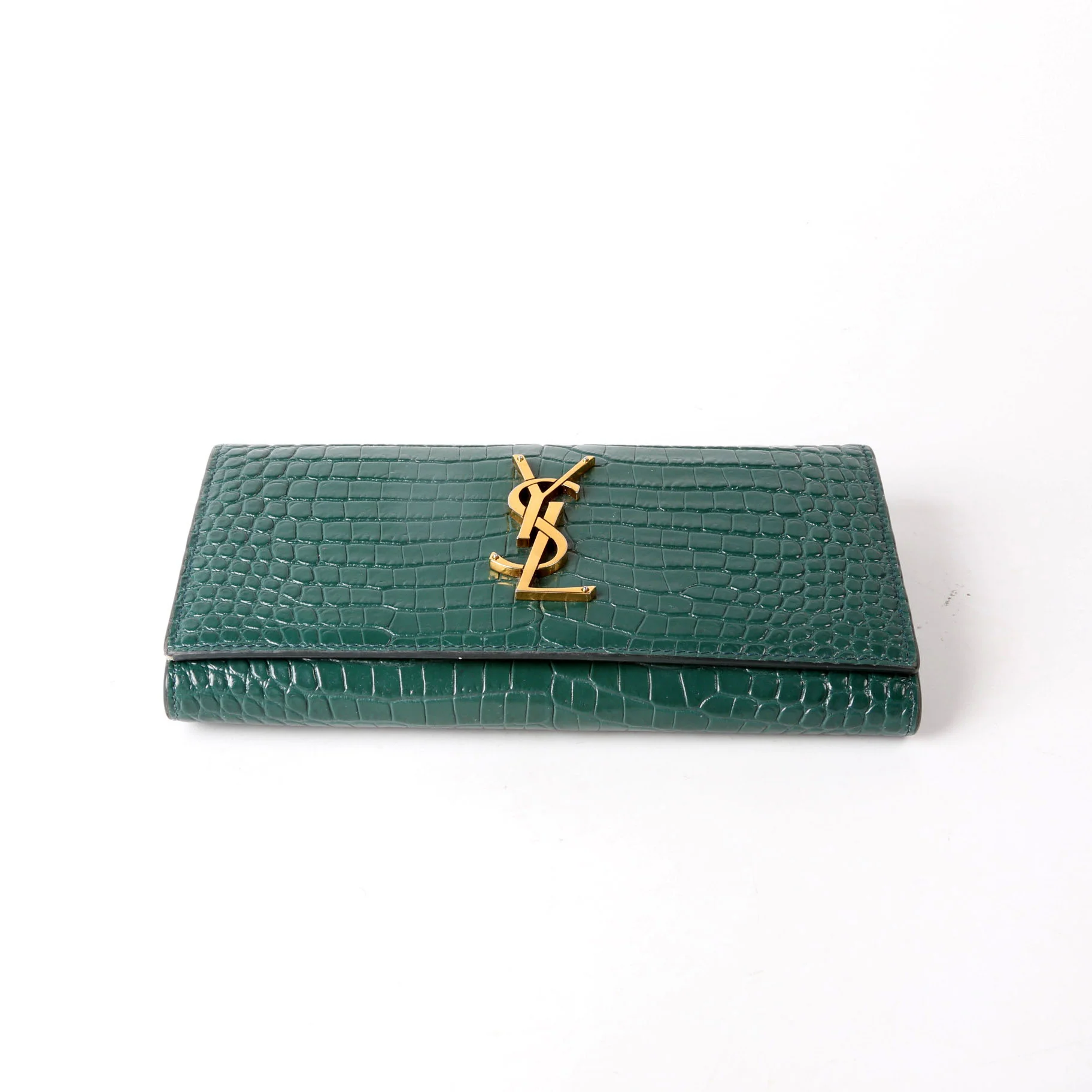 372266 Monogram Croc Embossed Flap Wallet Green - Image 3