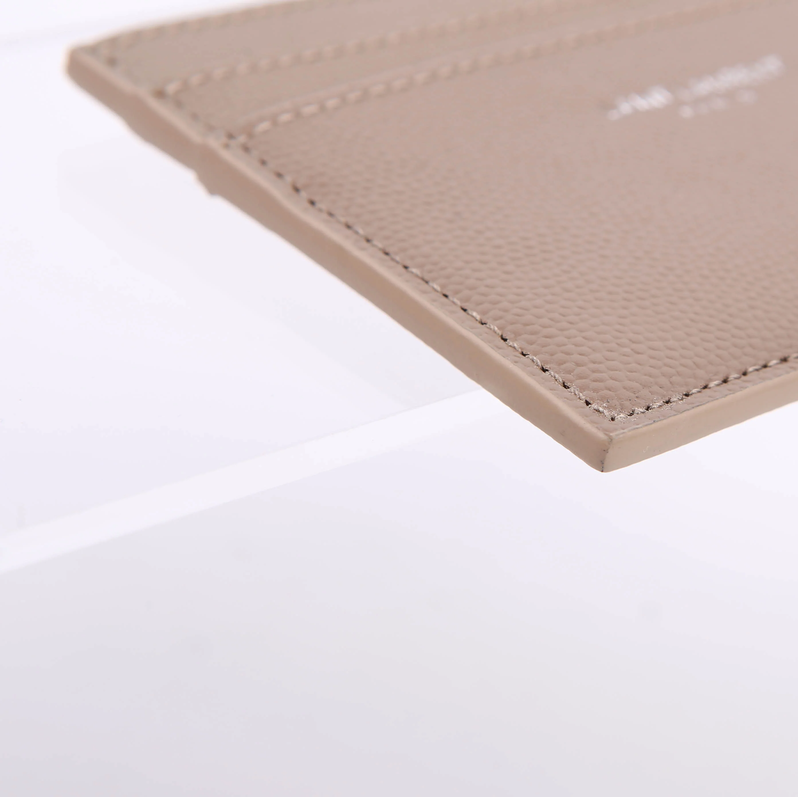375946 Paris Grain Leather Card Holder Taupe - Image 4