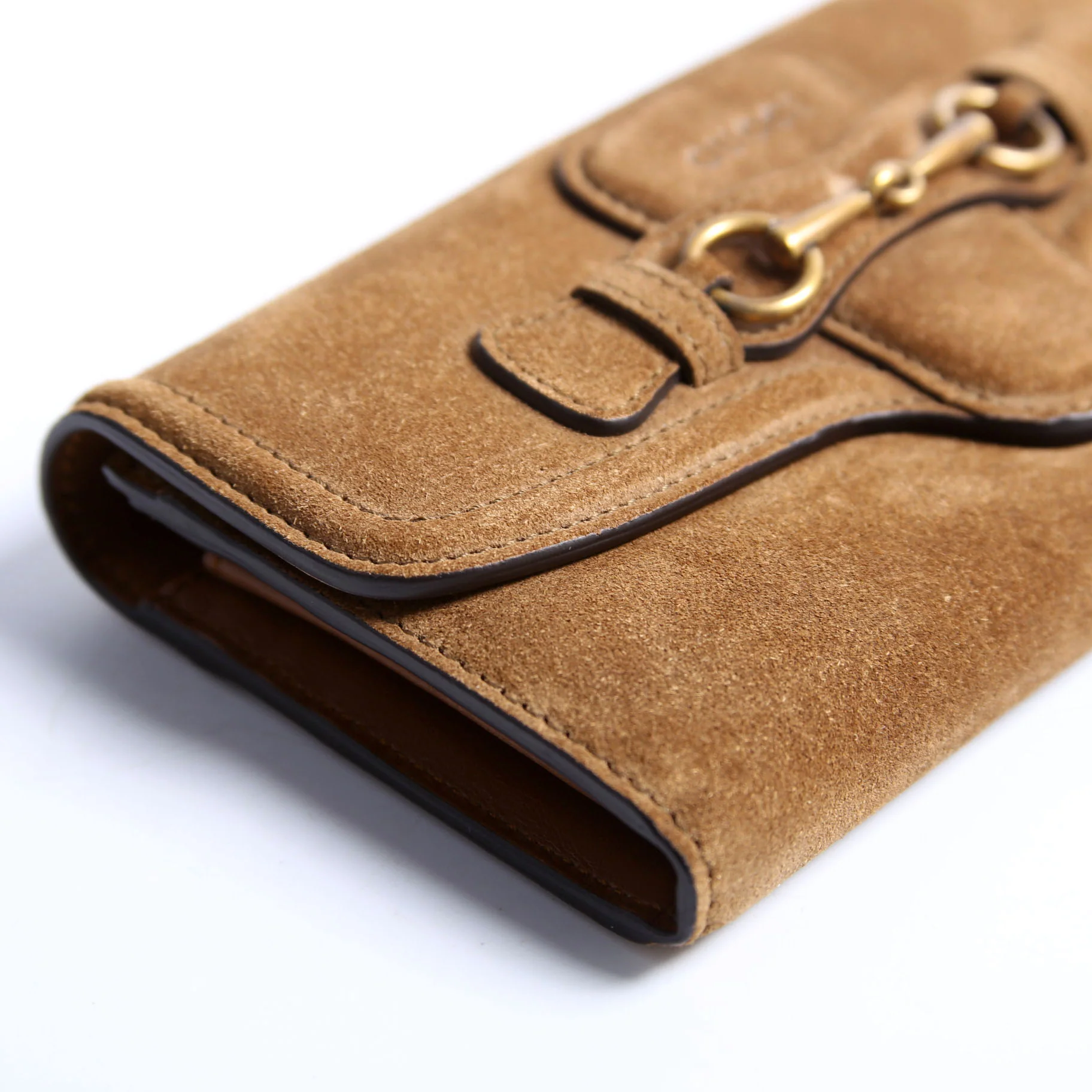 382274 Horsebit Suede Long Wallet Brown - Image 4