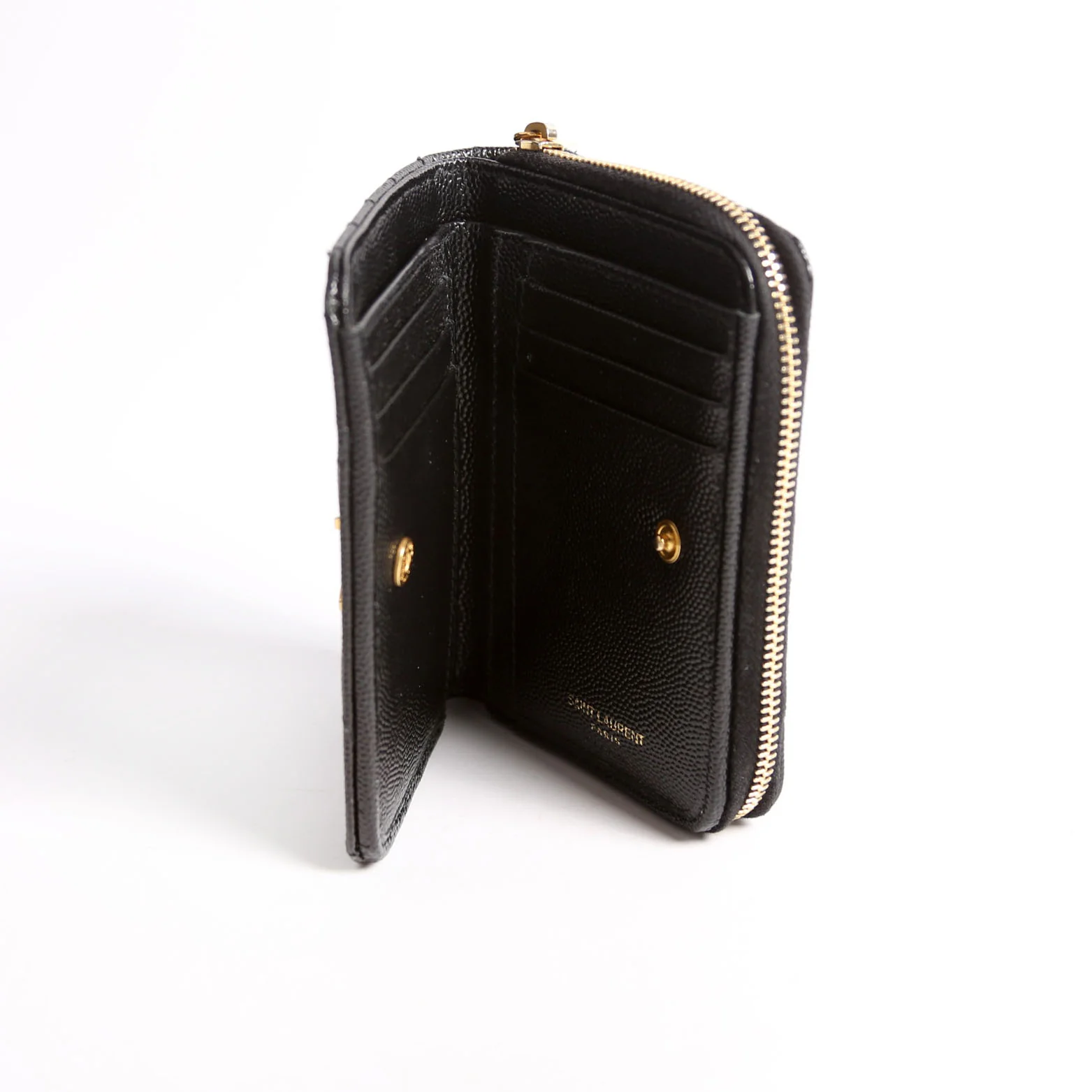 403723 Cassandre Grain De Poudre Compact Zip Around Wallet Black - Image 11