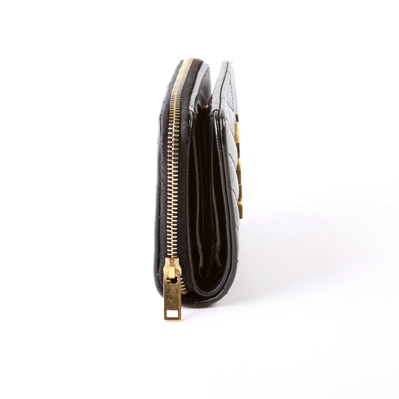 403723 Cassandre Grain De Poudre Compact Zip Around Wallet Black - Image 3