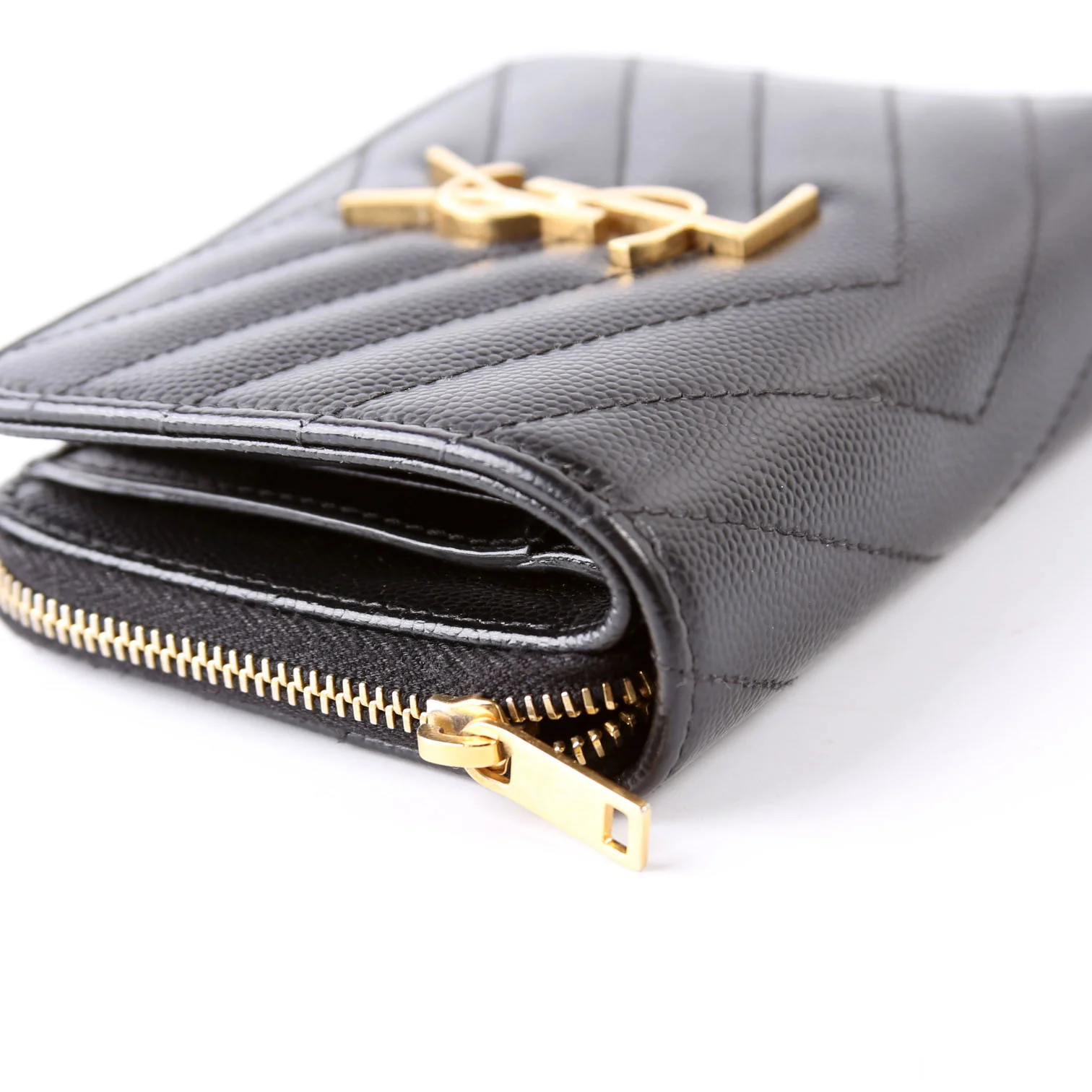 403723 Cassandre Grain De Poudre Compact Zip Around Wallet Black - Image 6