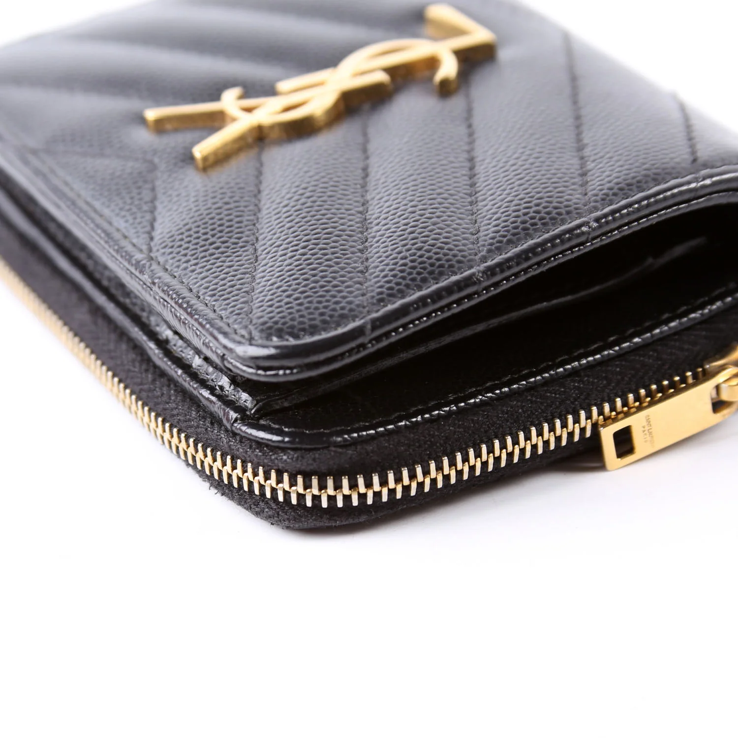 403723 Cassandre Grain De Poudre Compact Zip Around Wallet Black - Image 9