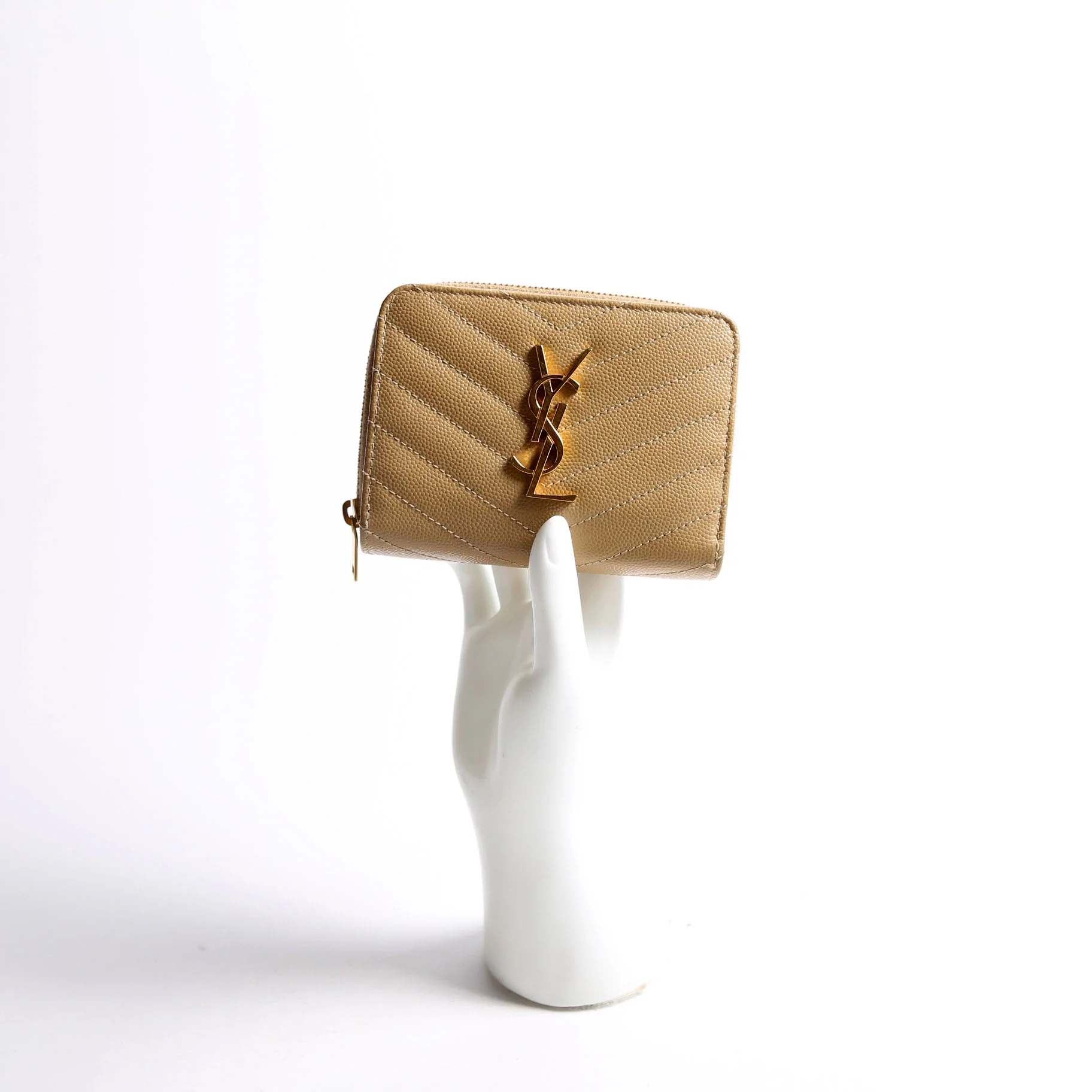 403723 Cassandre Grain De Poudre Compact Zip Around Wallet Tan - Image 10