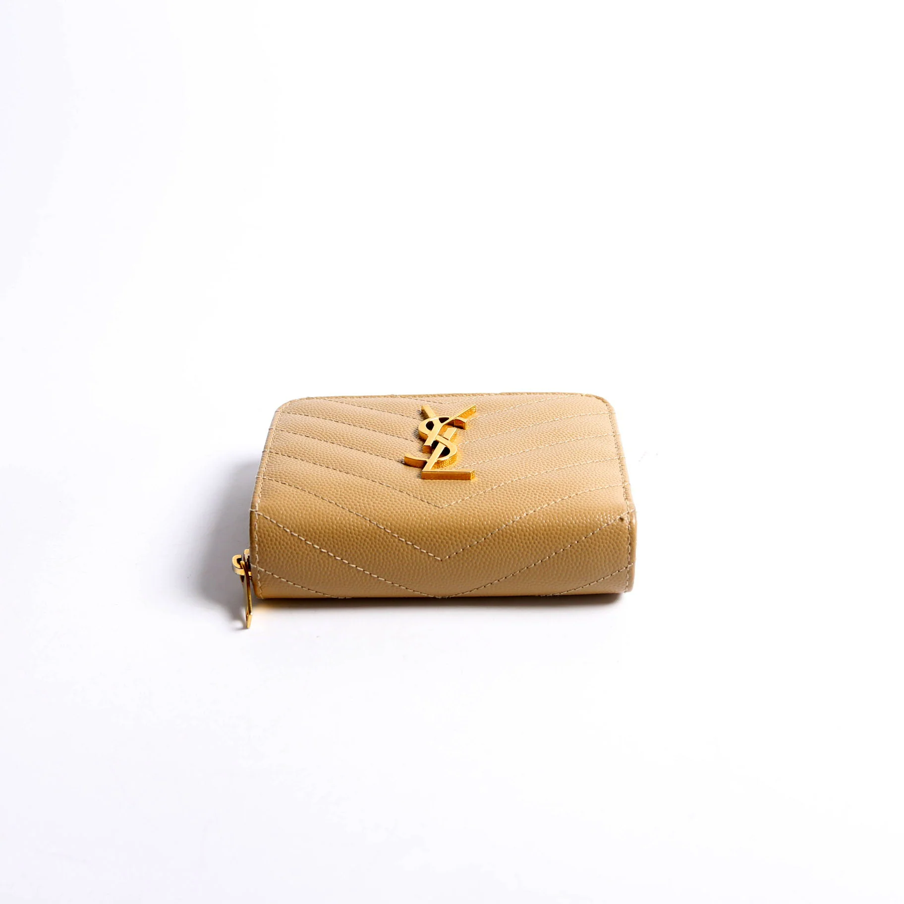 403723 Cassandre Grain De Poudre Compact Zip Around Wallet Tan - Image 3