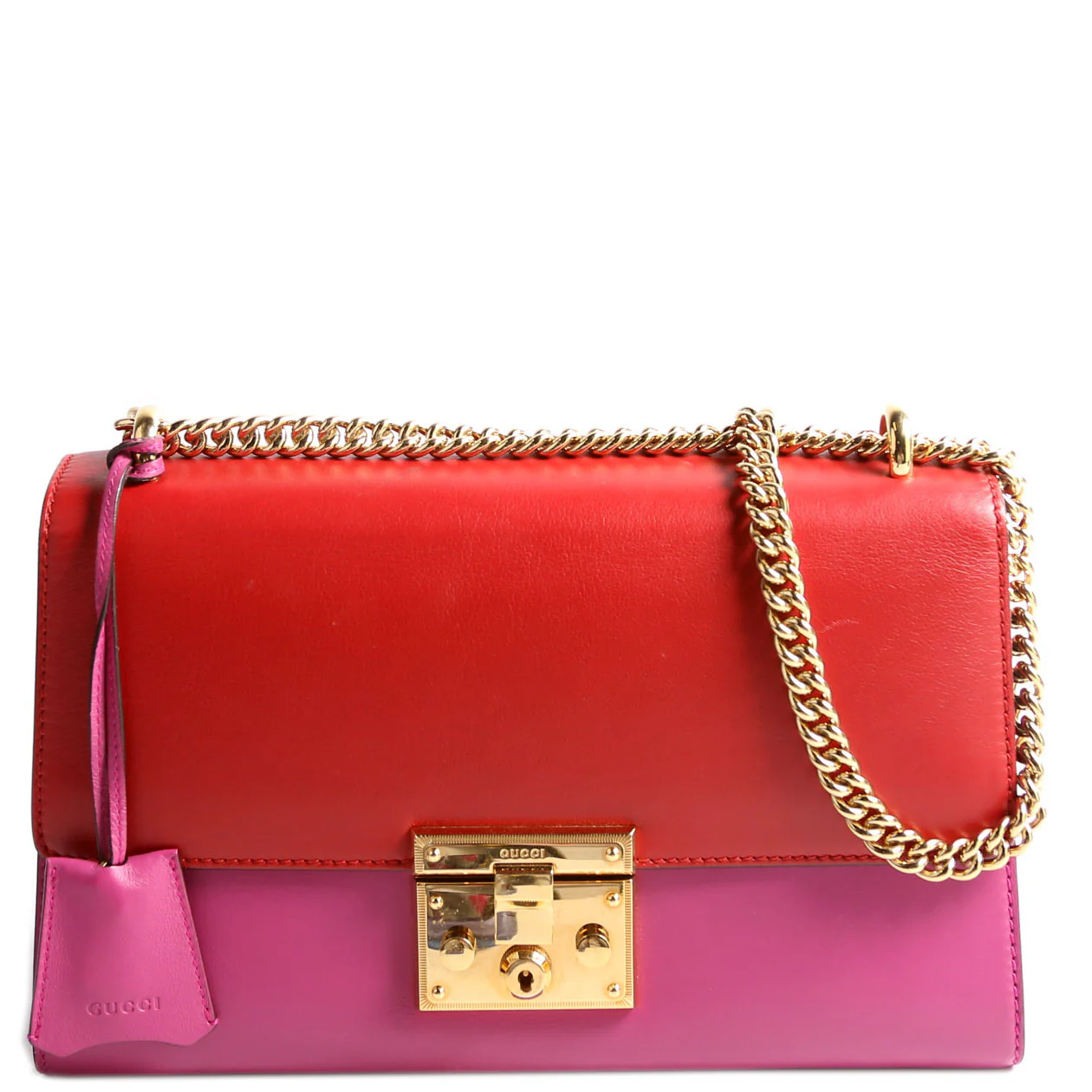 409486 Padlock Calfskin Shoulder Medium Pink/Red