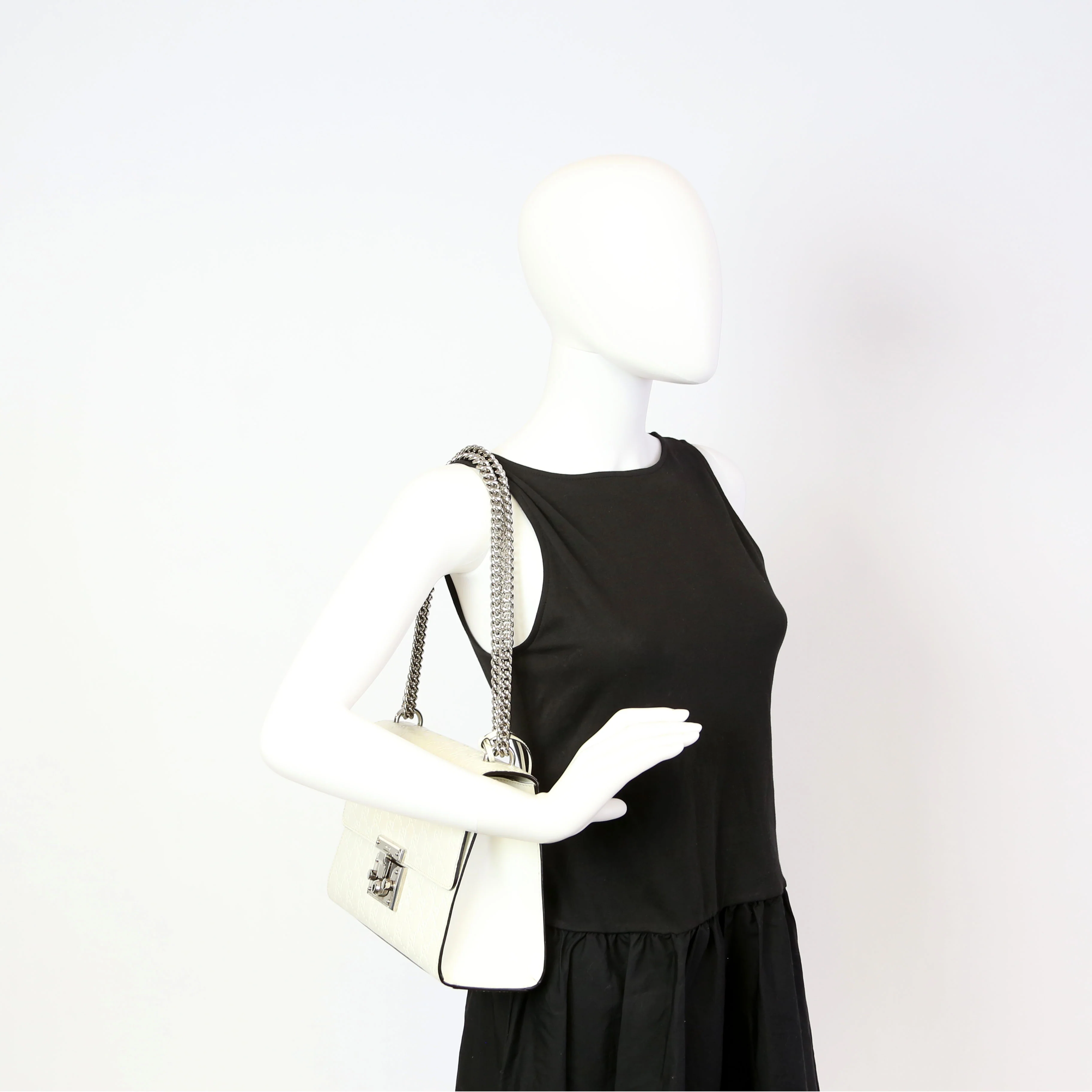 409486 Padlock GG Leather Shoulder Medium White - Image 11