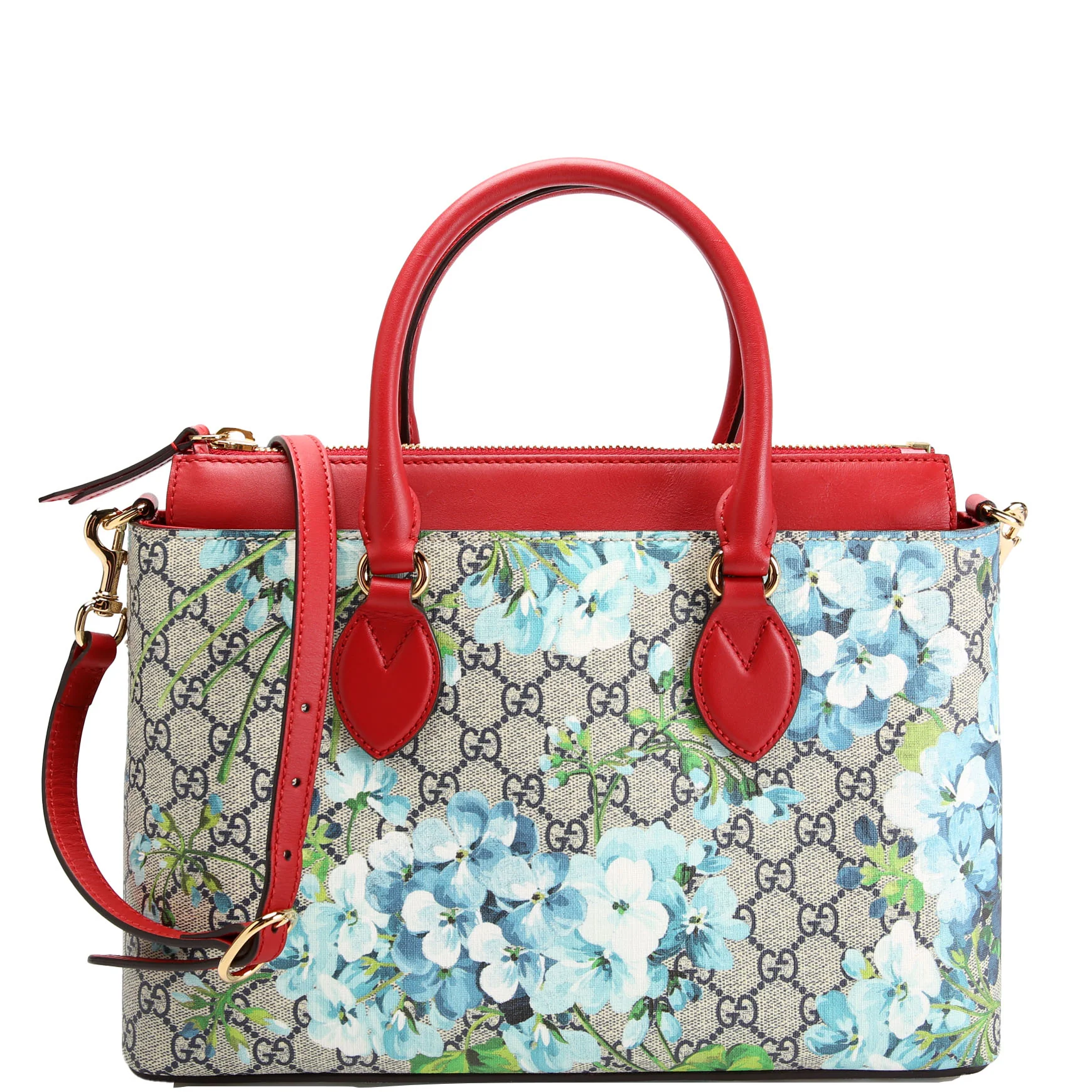 409534 GG Blooms Small Zip Tote Red/Blue