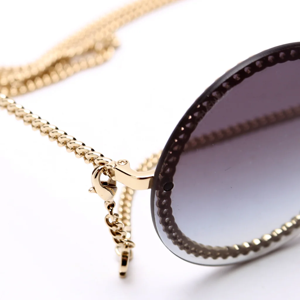 4245 Round Chain Sunglasses with Lanyard Black/Gold - Image 3