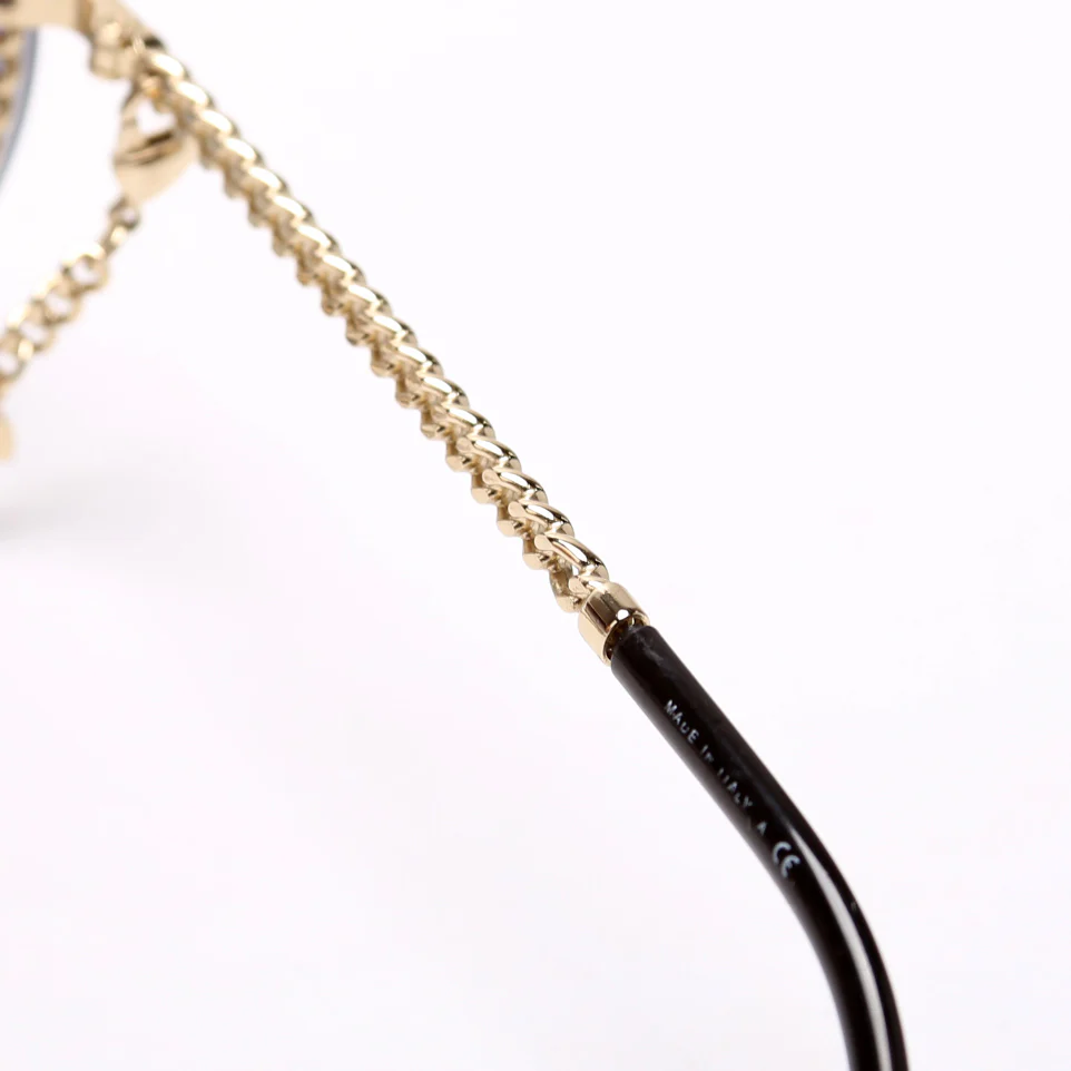 4245 Round Chain Sunglasses with Lanyard Black/Gold - Image 5