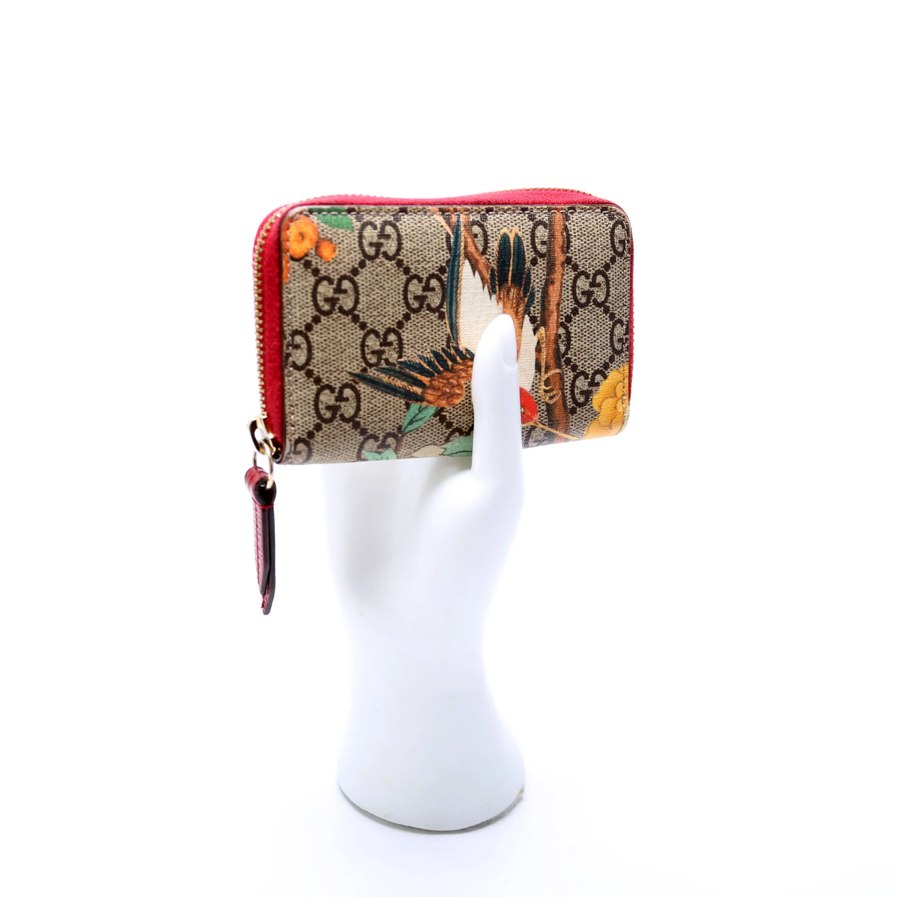 424897 GG Supreme Tian Zip Around Card Case Beige/Red - Image 12