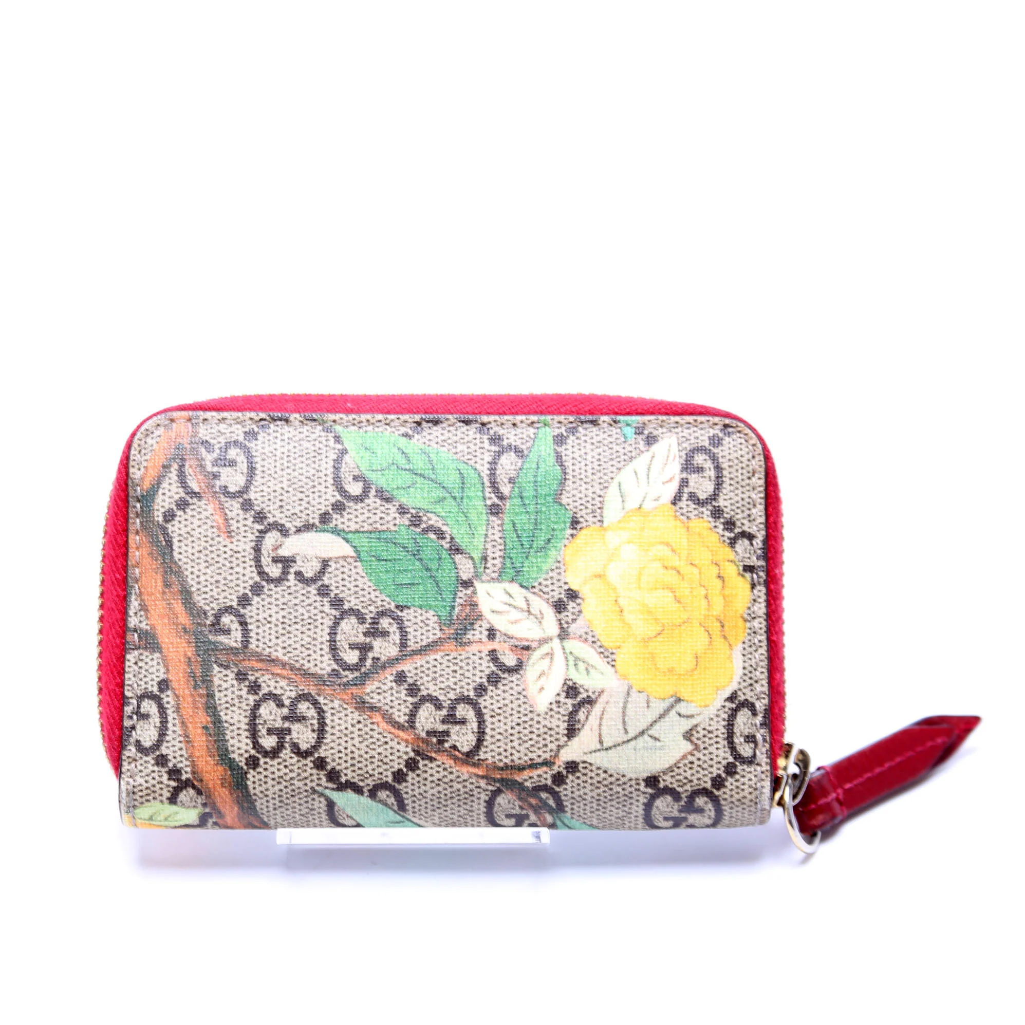 424897 GG Supreme Tian Zip Around Card Case Beige/Red - Image 3