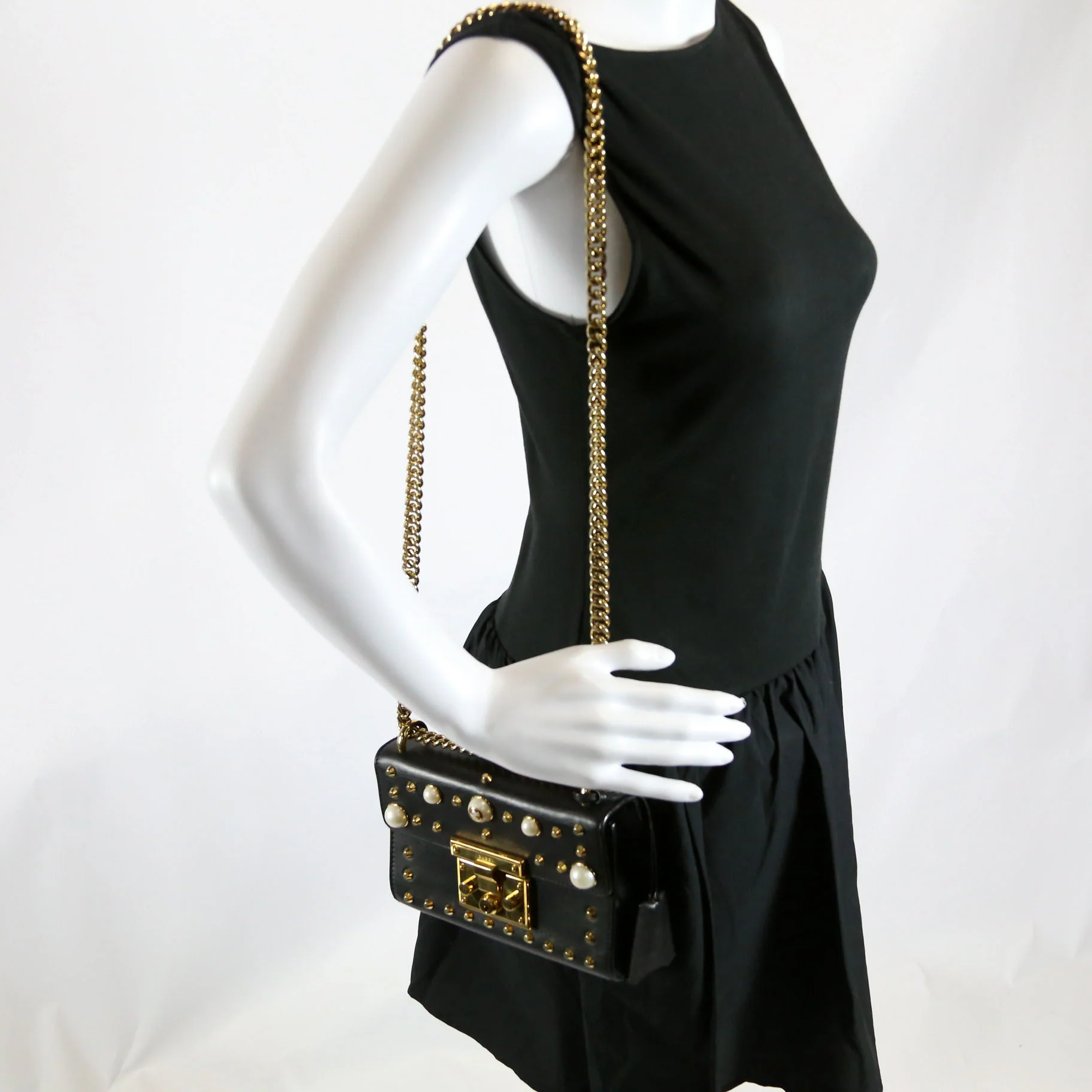 432182 Padlock Pearl Leather Small Black - Image 8