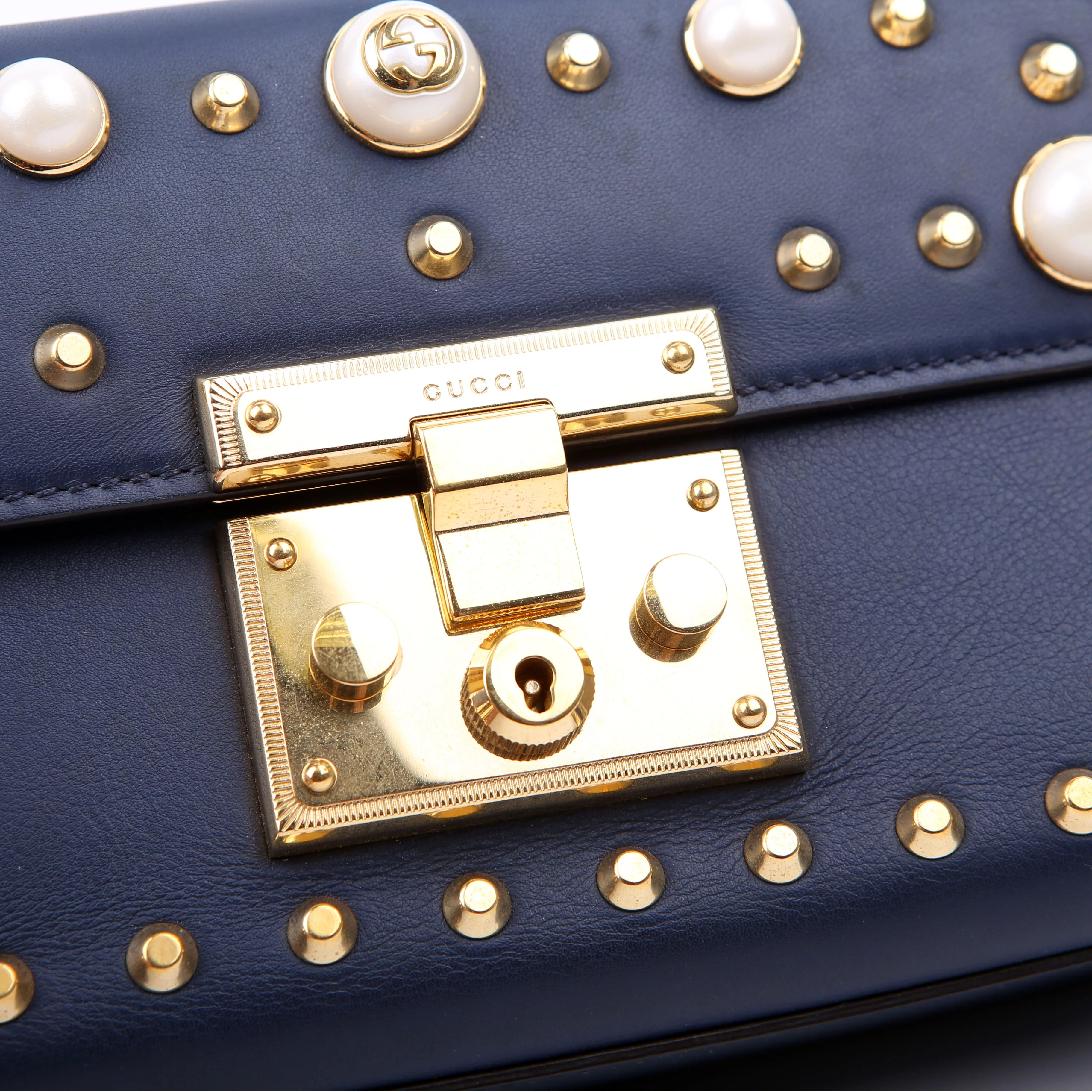 432182 Padlock Pearl Leather Small Navy - Image 7