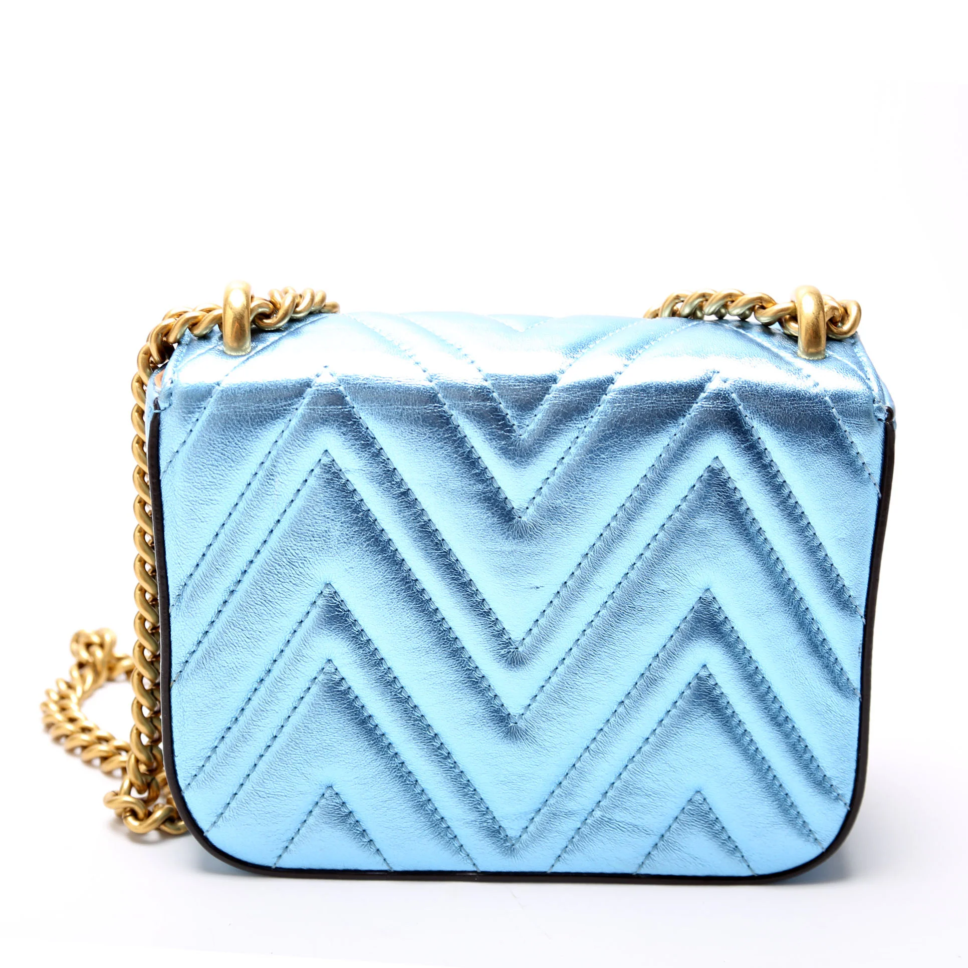 432581 Broadway Metalic Matelasse Shoulder Bag Blue - Image 3
