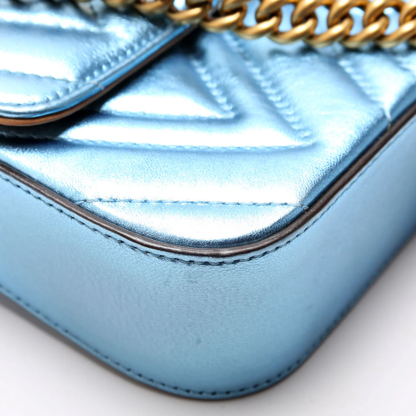 432581 Broadway Metalic Matelasse Shoulder Bag Blue - Image 5