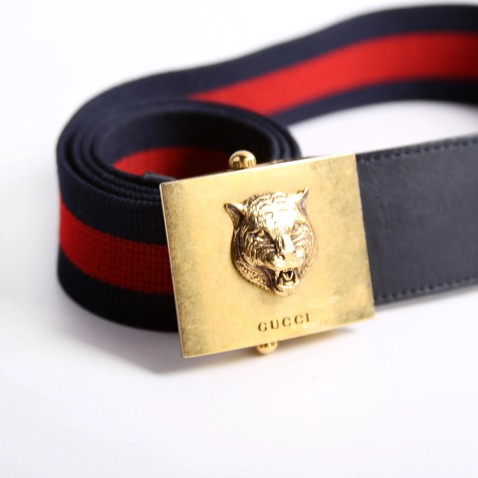 437498 Feline Buckle Web CanvasBelt Size 85/34 Navy/Red - Image 6