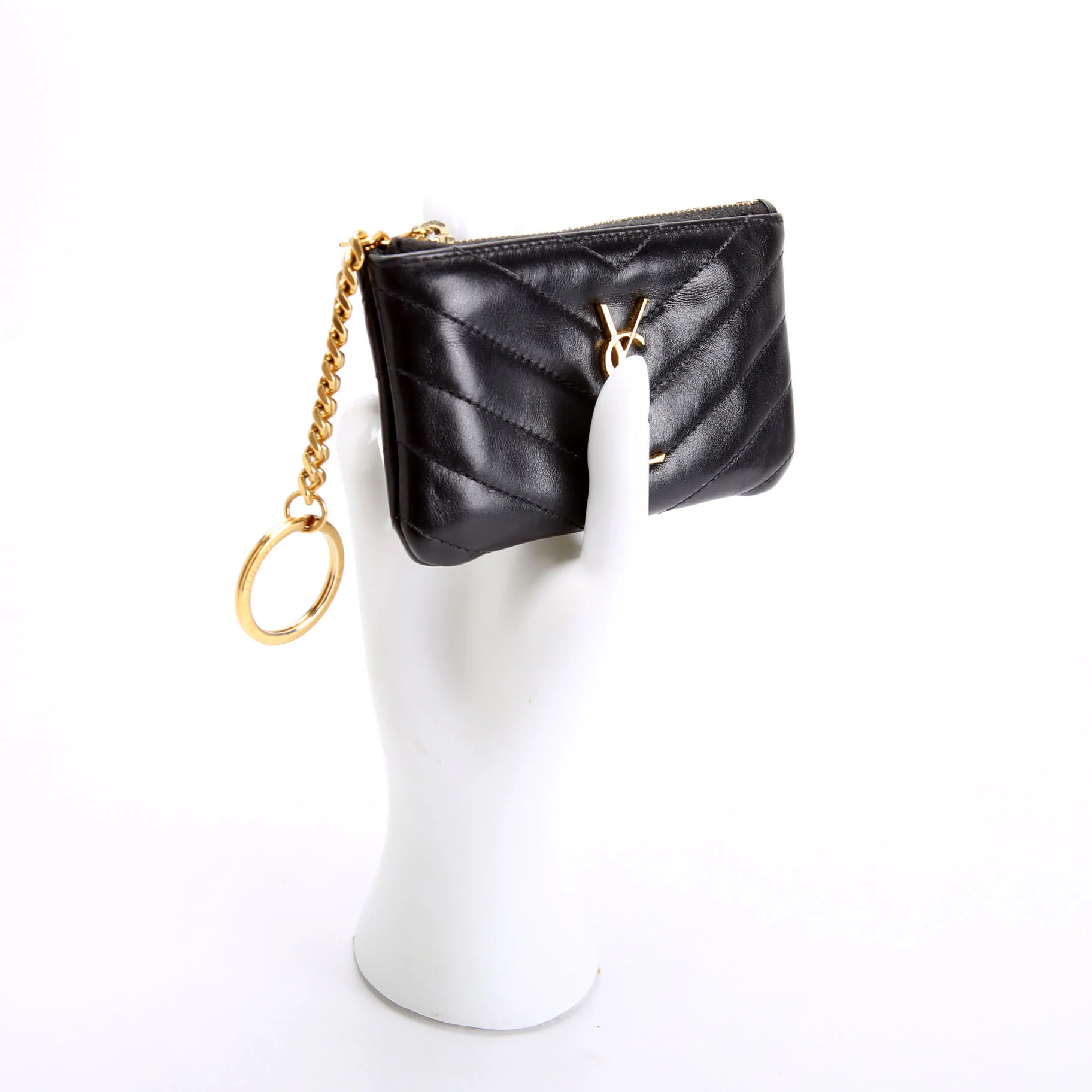 438386 Calfskin Matelasse Key Pouch Black - Image 10