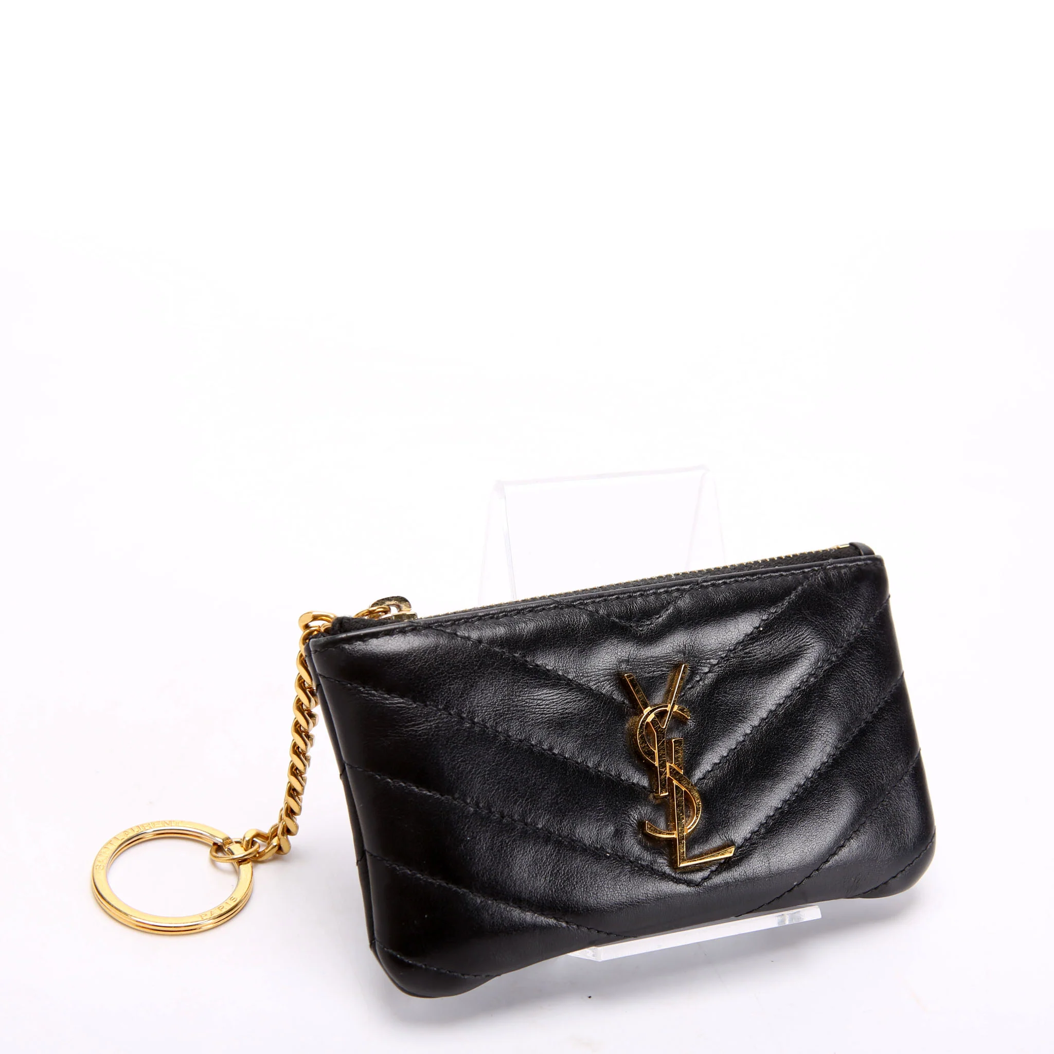 438386 Calfskin Matelasse Key Pouch Black - Image 2