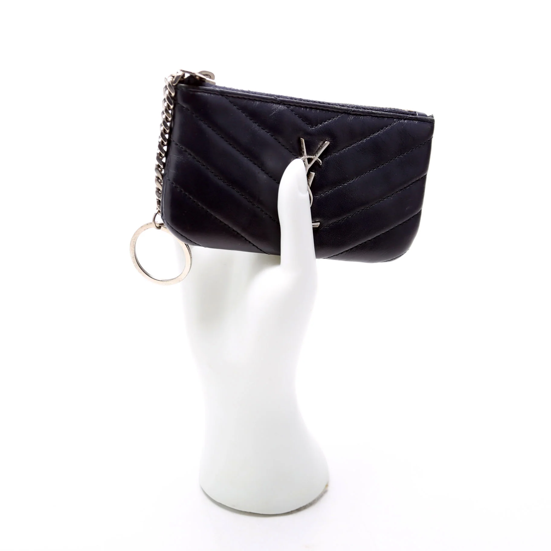 438386 Calfskin Matelasse Key Pouch Black - Image 8