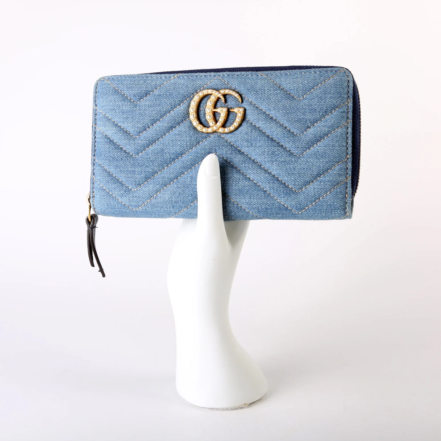 443123 GG Marmont Pearly Denim Zip Around Wallet Blue - Image 11