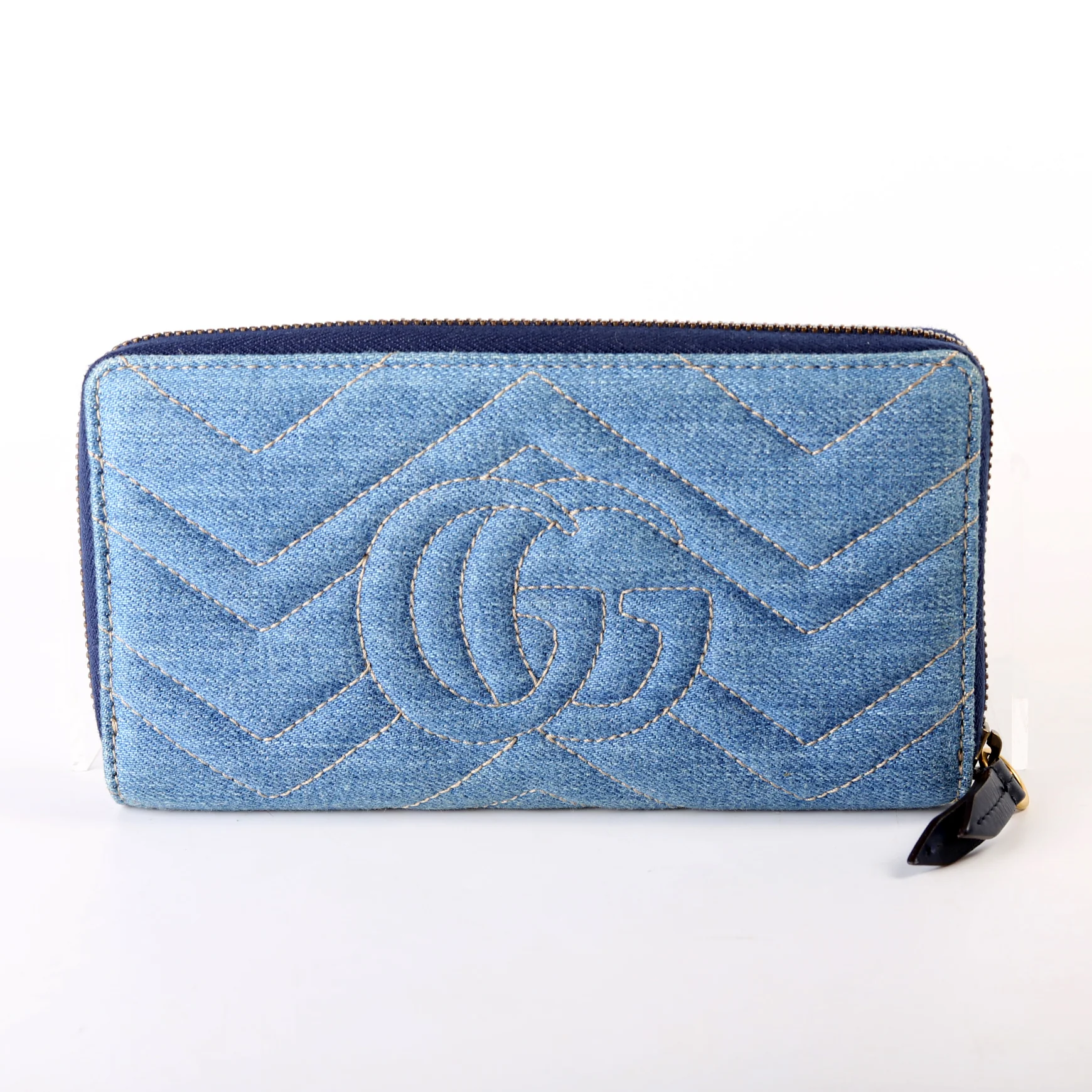 443123 GG Marmont Pearly Denim Zip Around Wallet Blue - Image 2