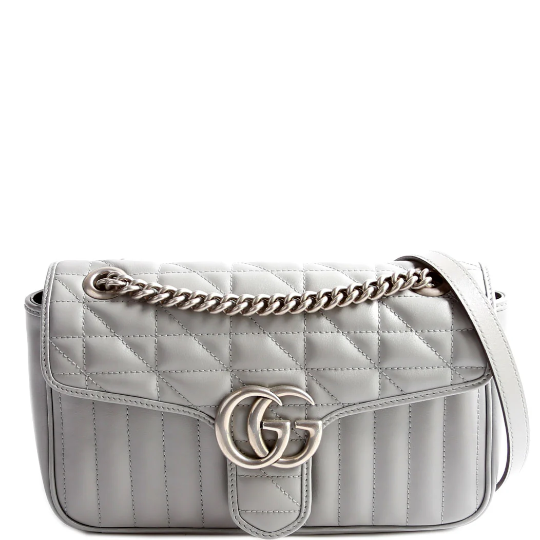 443497 Marmont Aria Leather Shoulder Small Flap Gray