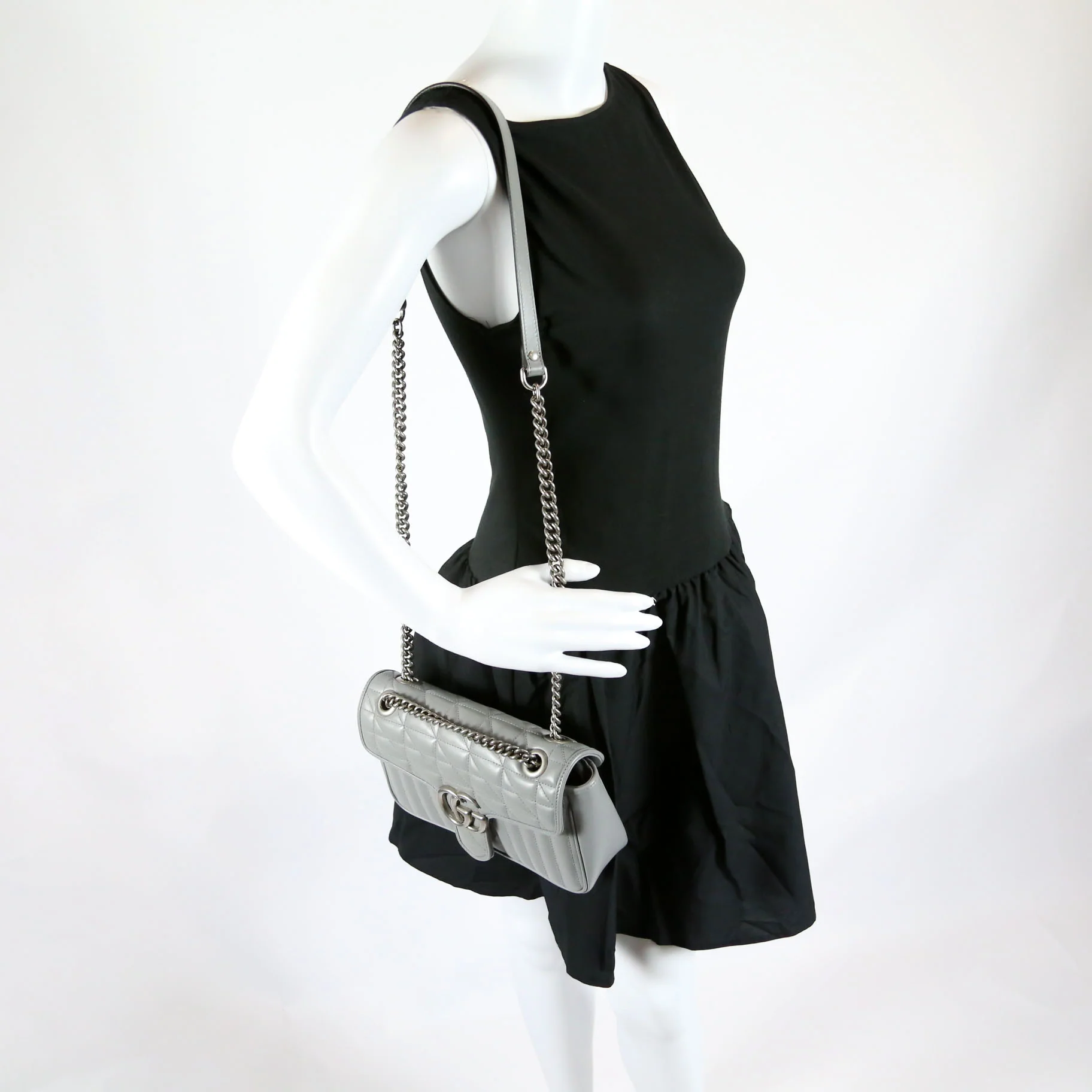 443497 Marmont Aria Leather Shoulder Small Flap Gray - Image 9