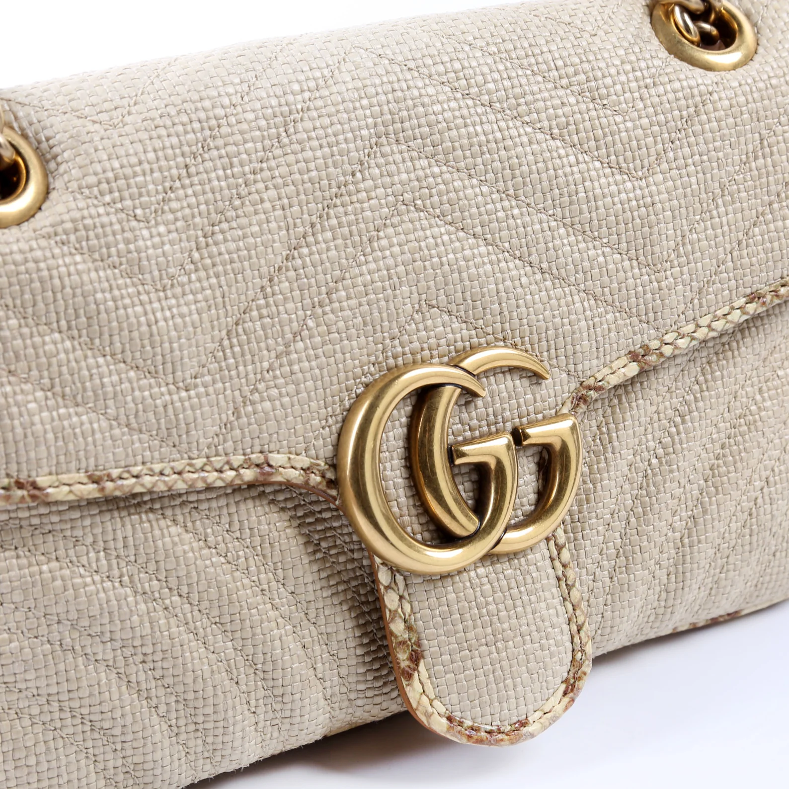 443497 Marmont GG Raffia Snakeskin Shoulder Small Flap - Image 8