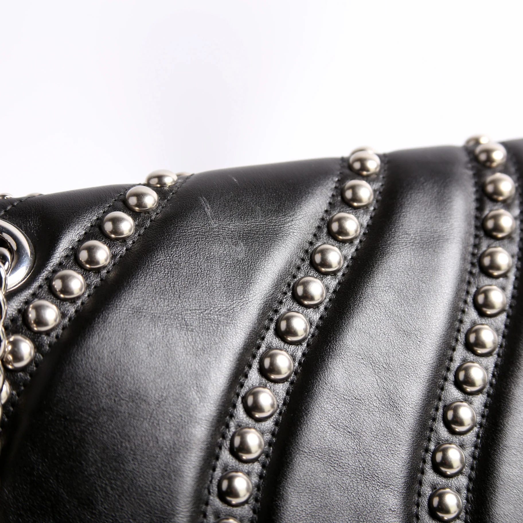 443497 Marmont GG Spiral Stud Calfskin Shoulder Small Flap Black/Silver - Image 7