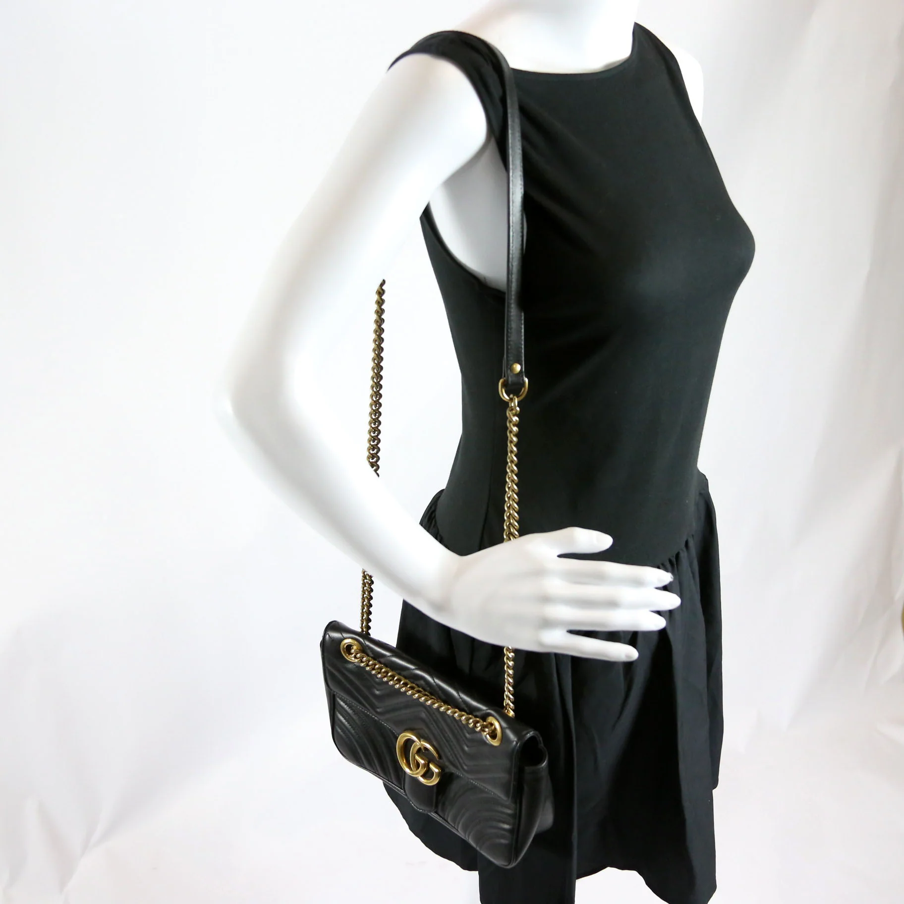 443497 Marmont Leather Shoulder Small Flap Black - Image 9