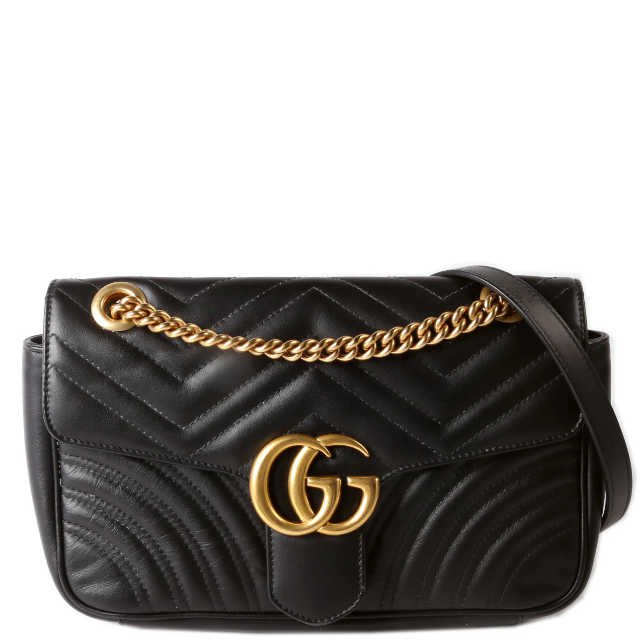 443497 Marmont Leather Shoulder Small Flap Black