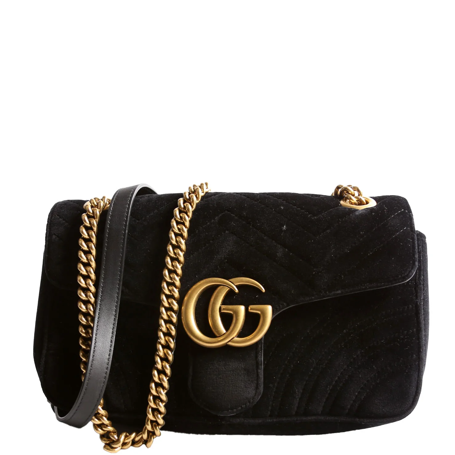 443497 Marmont Shoulder Velvet Small Flap Black
