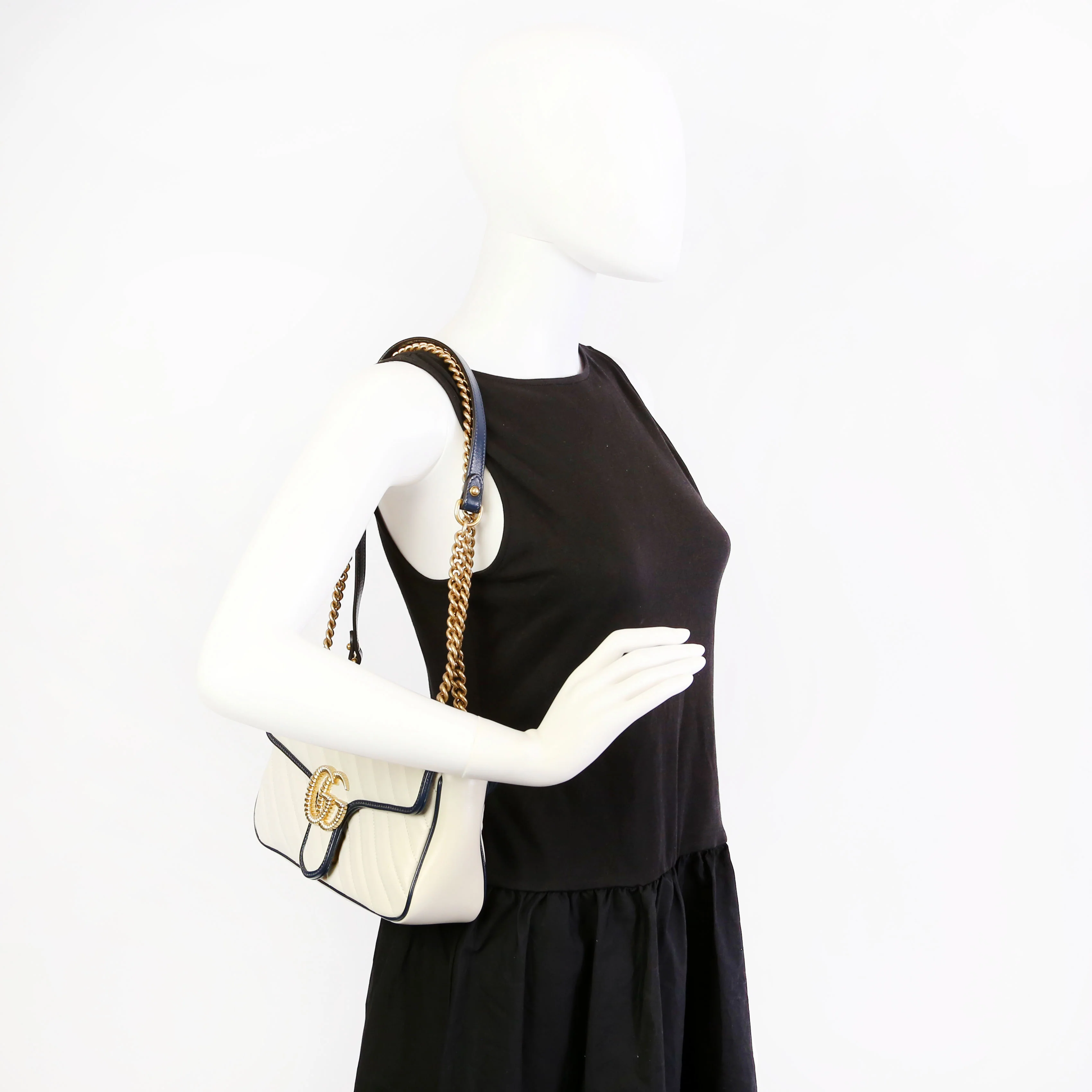 443497 Marmont Torchon Shoulder Small Flap Ivory/Navy - Image 12